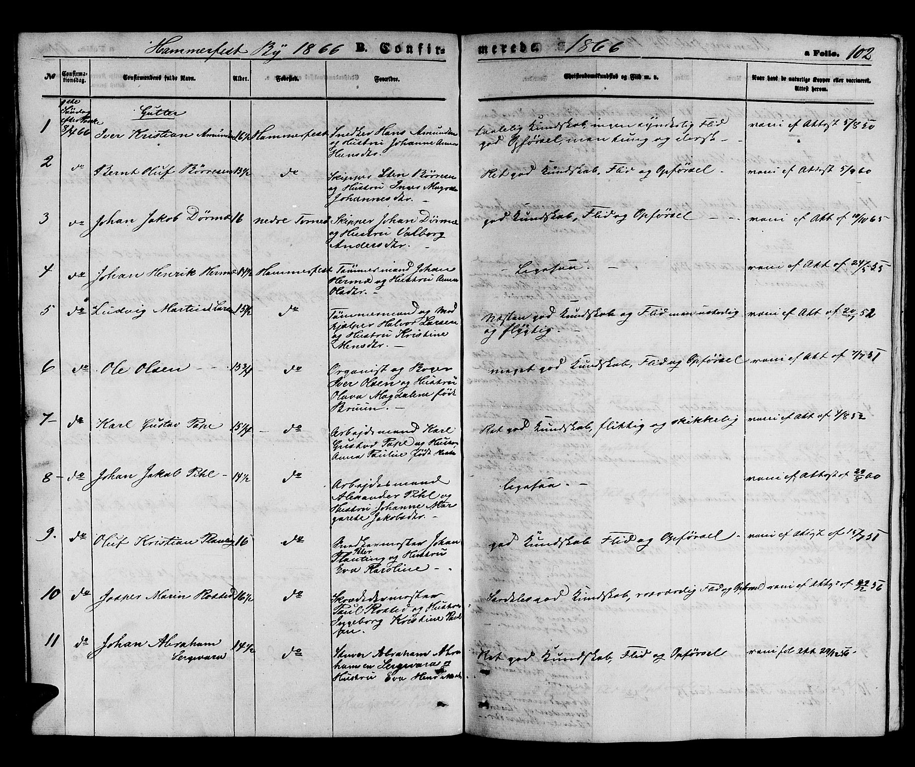 Hammerfest sokneprestkontor, AV/SATØ-S-1347/H/Hb/L0003.klokk: Parish register (copy) no. 3 /1, 1862-1868, p. 102