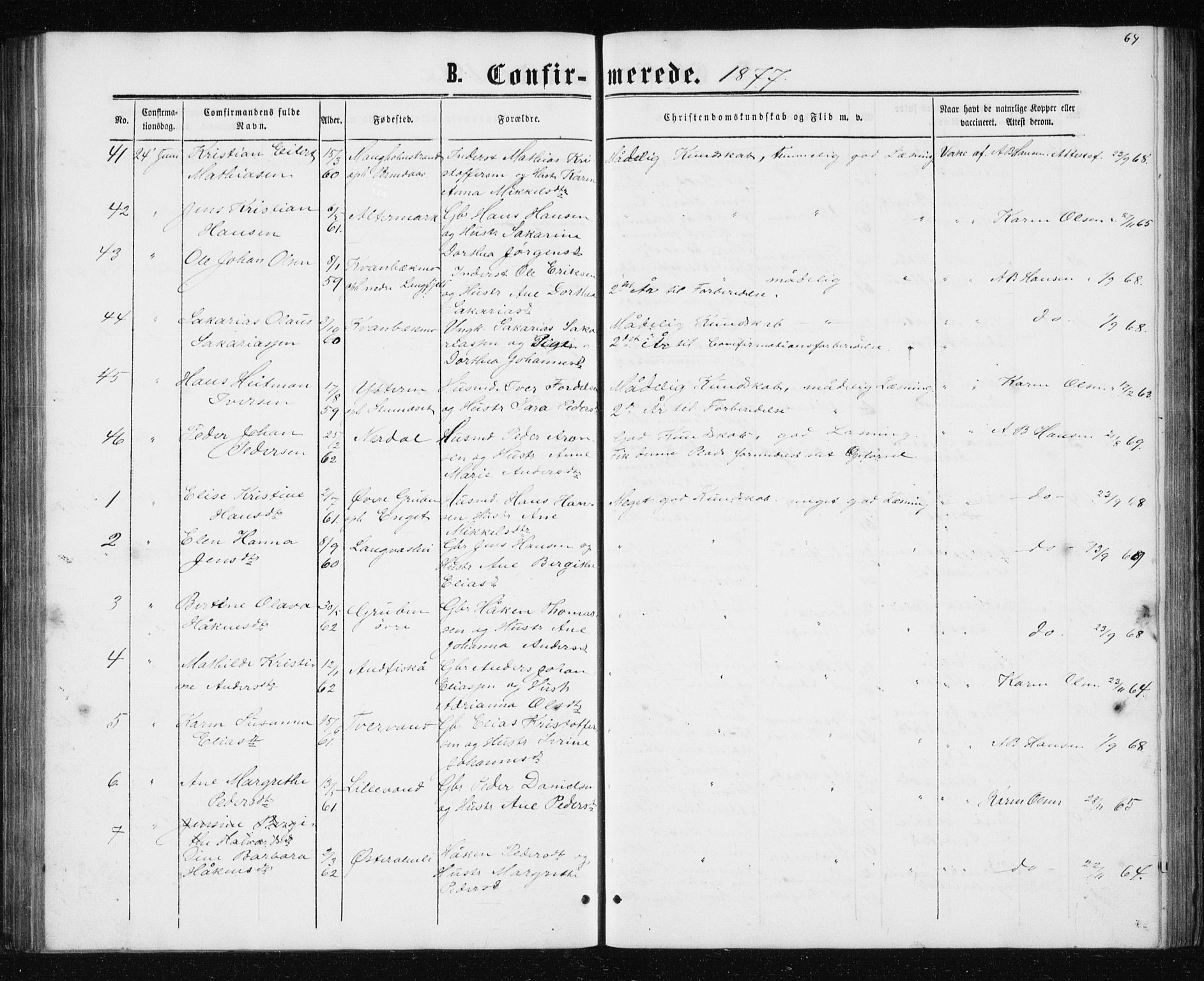 Ministerialprotokoller, klokkerbøker og fødselsregistre - Nordland, AV/SAT-A-1459/827/L0416: Parish register (copy) no. 827C05, 1865-1886, p. 64