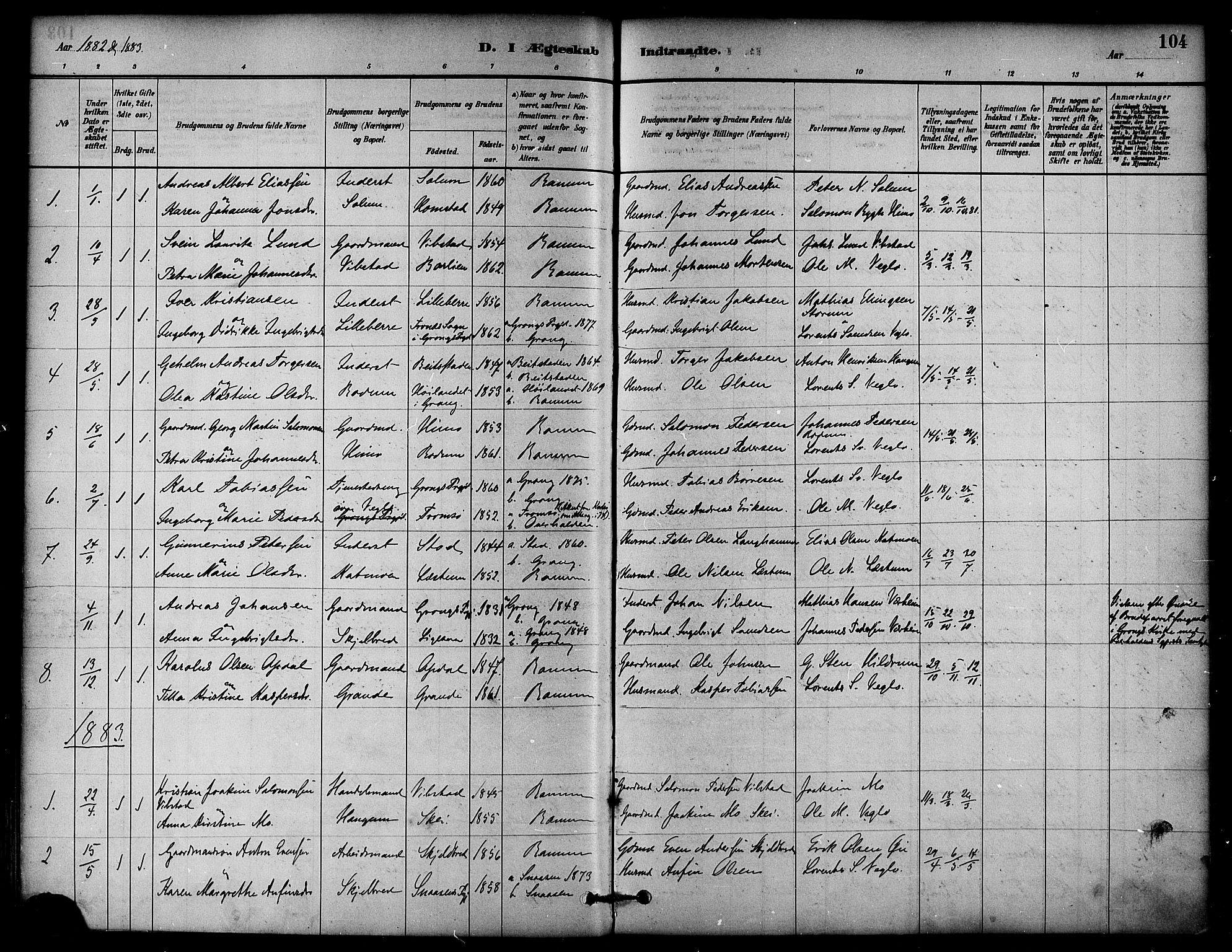 Ministerialprotokoller, klokkerbøker og fødselsregistre - Nord-Trøndelag, SAT/A-1458/764/L0555: Parish register (official) no. 764A10, 1881-1896, p. 104