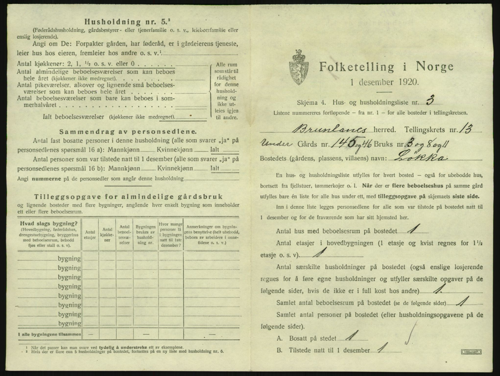 SAKO, 1920 census for Brunlanes, 1920, p. 1753