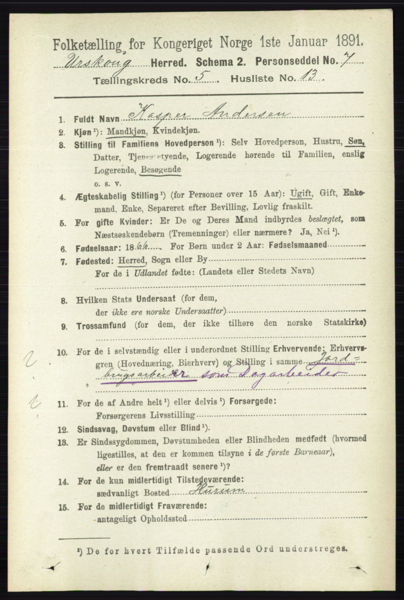 RA, 1891 census for 0224 Aurskog, 1891, p. 2132