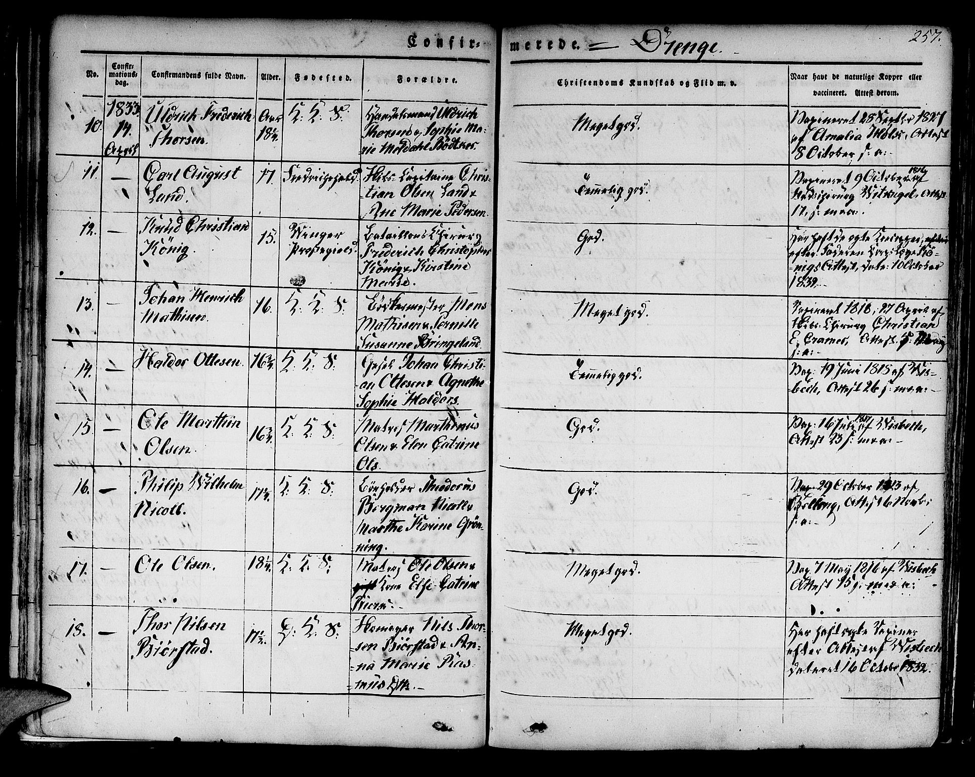 Korskirken sokneprestembete, AV/SAB-A-76101/H/Hab: Parish register (copy) no. A 5II, 1831-1844, p. 257