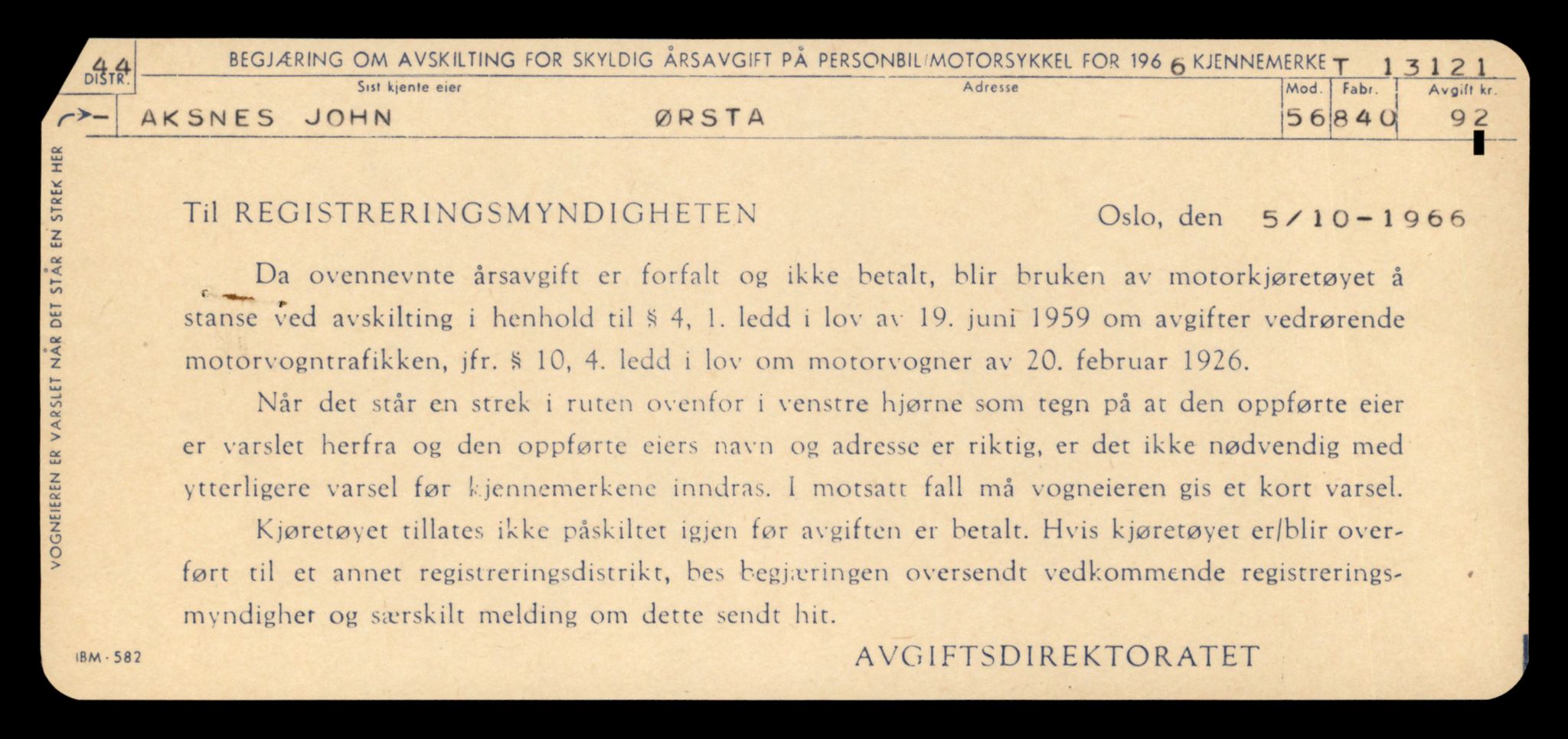 Møre og Romsdal vegkontor - Ålesund trafikkstasjon, AV/SAT-A-4099/F/Fe/L0037: Registreringskort for kjøretøy T 13031 - T 13179, 1927-1998, p. 1864