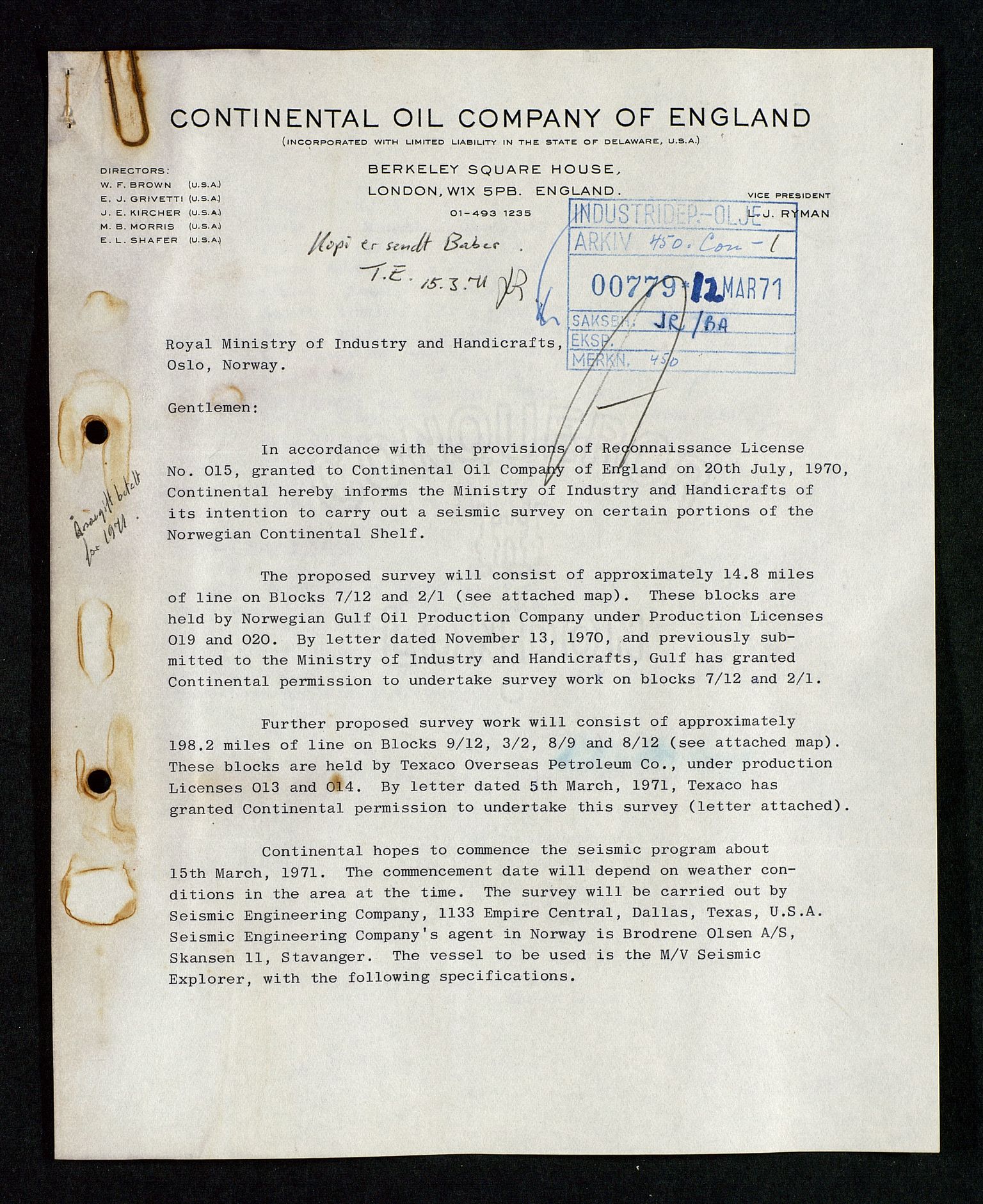 Industridepartementet, Oljekontoret, AV/SAST-A-101348/Da/L0002: Arkivnøkkel 711 Undersøkelses- og utvinningstillatelser, 1964-1974, p. 326