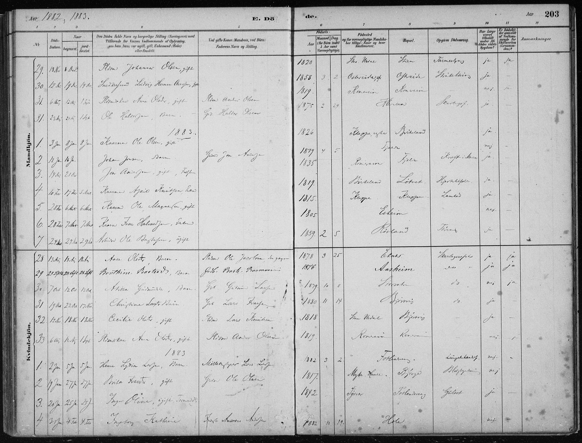 Hosanger sokneprestembete, AV/SAB-A-75801/H/Haa: Parish register (official) no. B  1, 1880-1896, p. 203