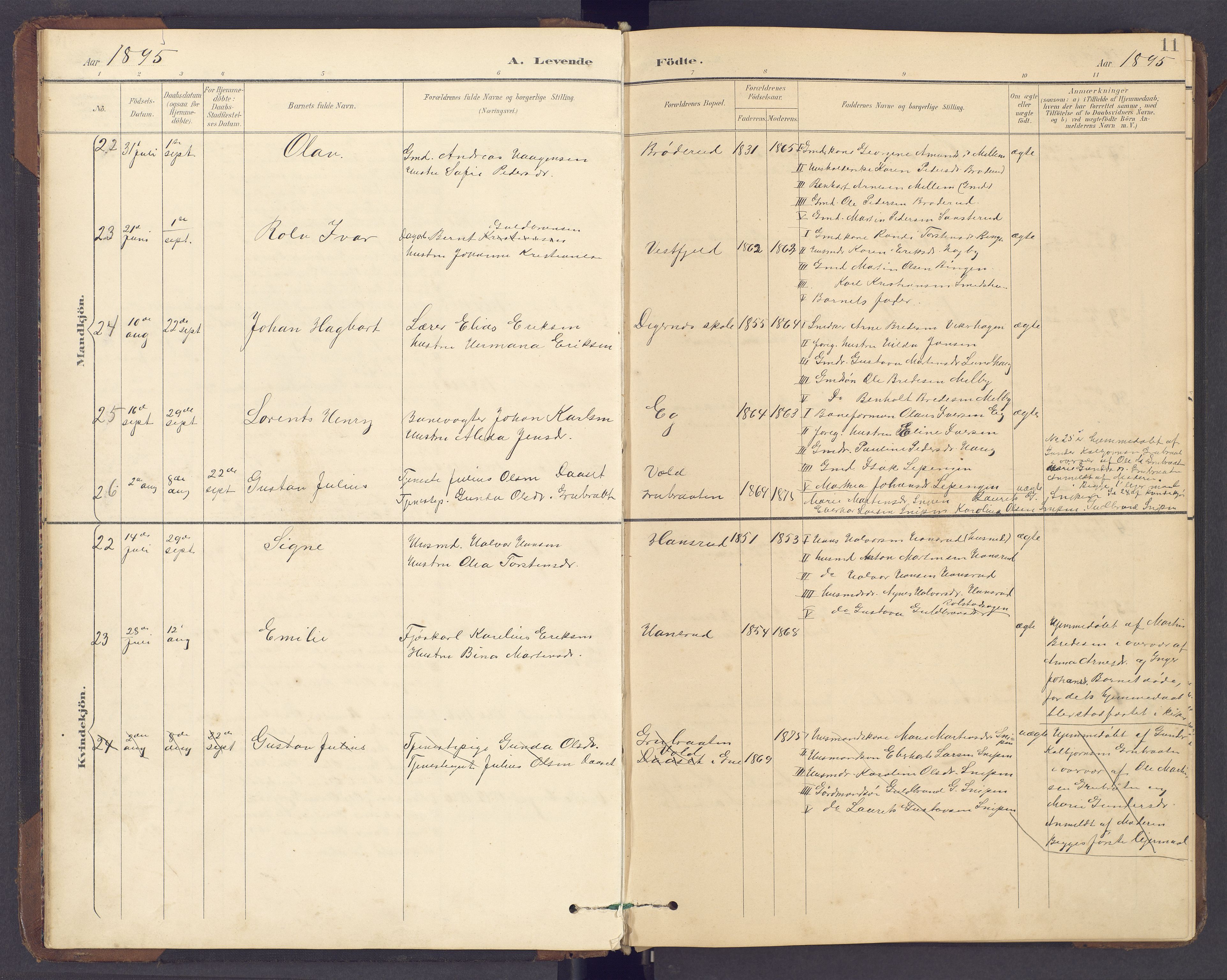 Brandval prestekontor, SAH/PREST-034/H/Ha/Hab/L0002: Parish register (copy) no. 2, 1895-1904, p. 11