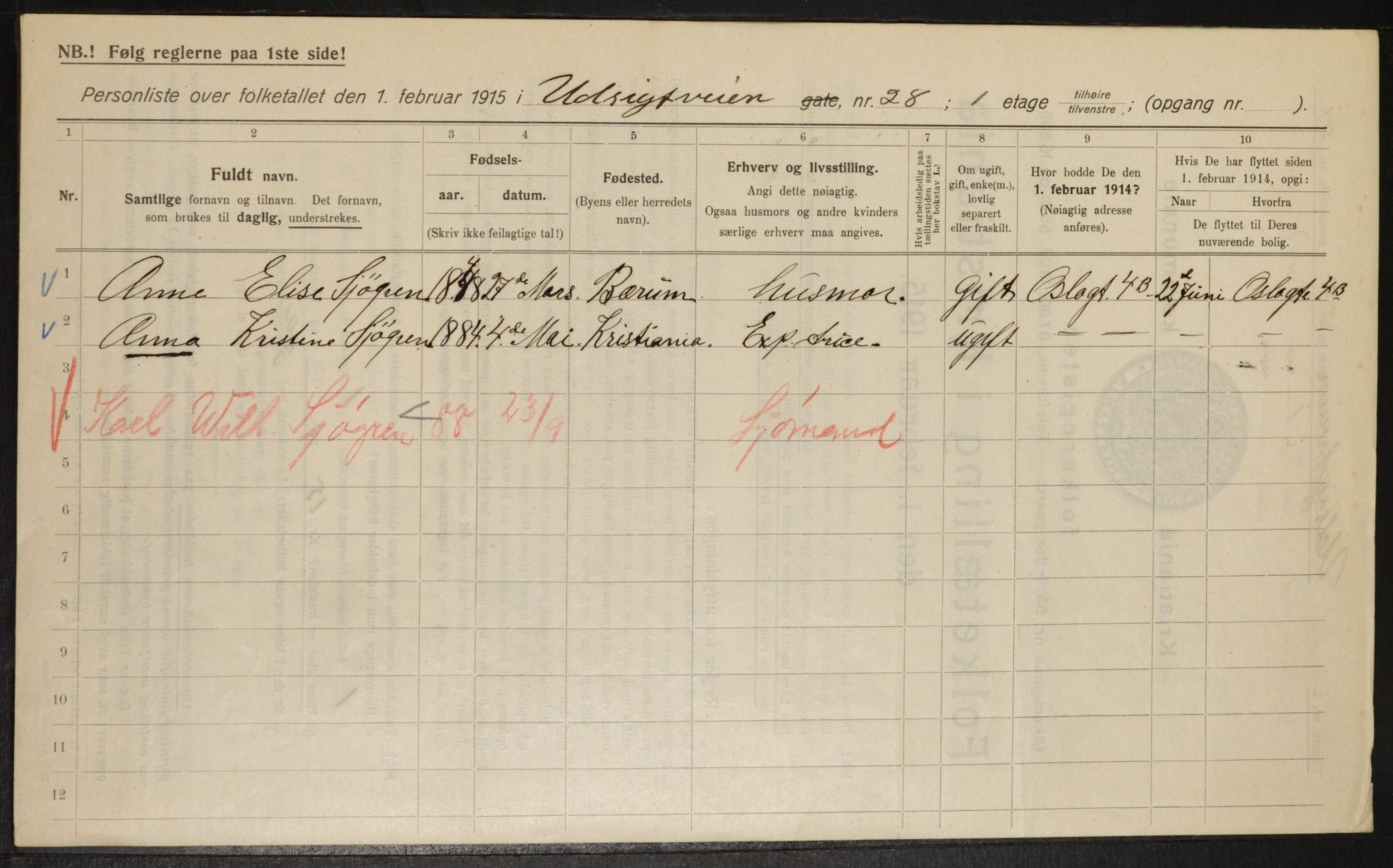 OBA, Municipal Census 1915 for Kristiania, 1915, p. 122006