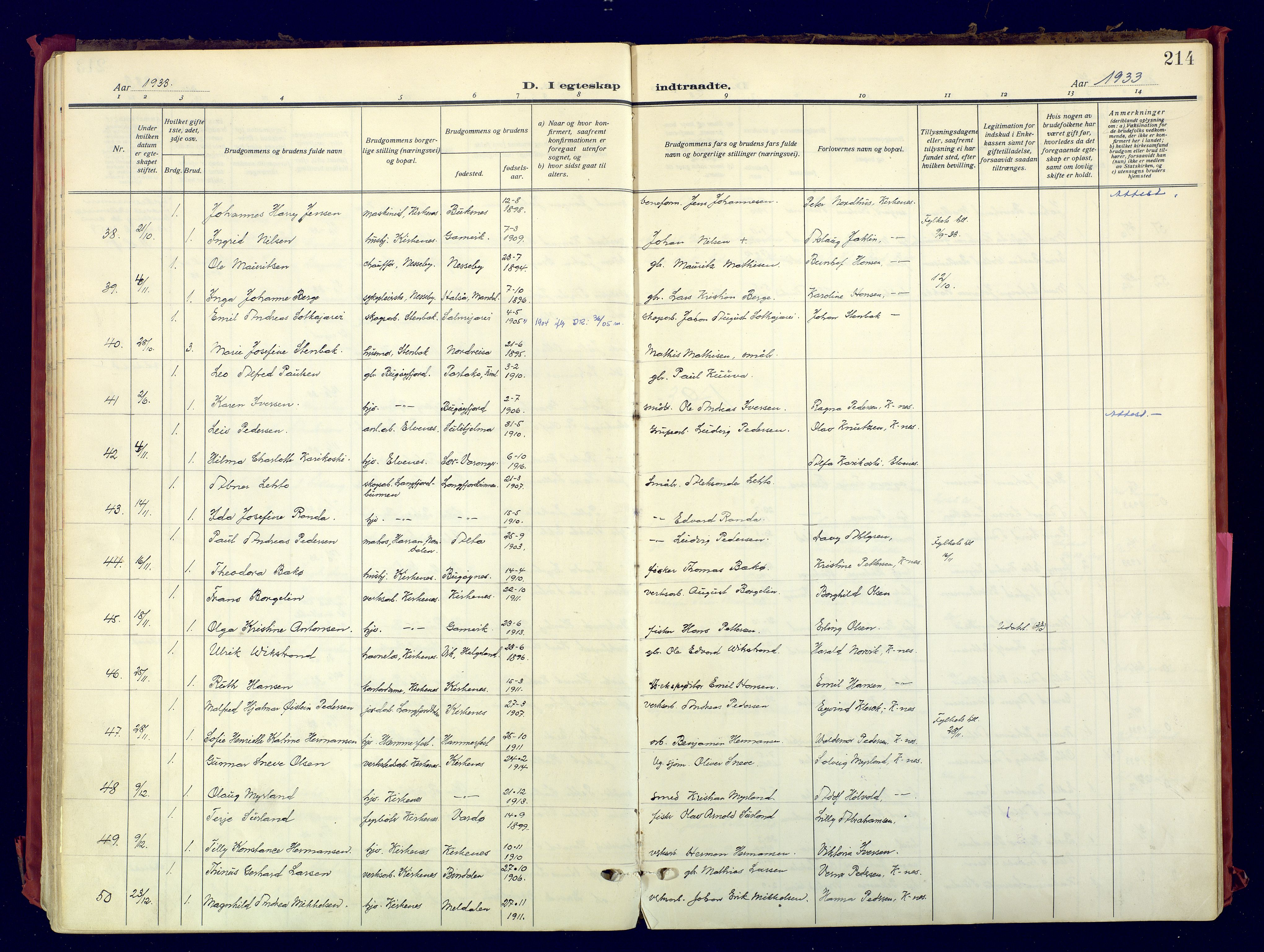 Sør-Varanger sokneprestkontor, SATØ/S-1331/H/Ha/L0007kirke: Parish register (official) no. 7, 1927-1937, p. 214