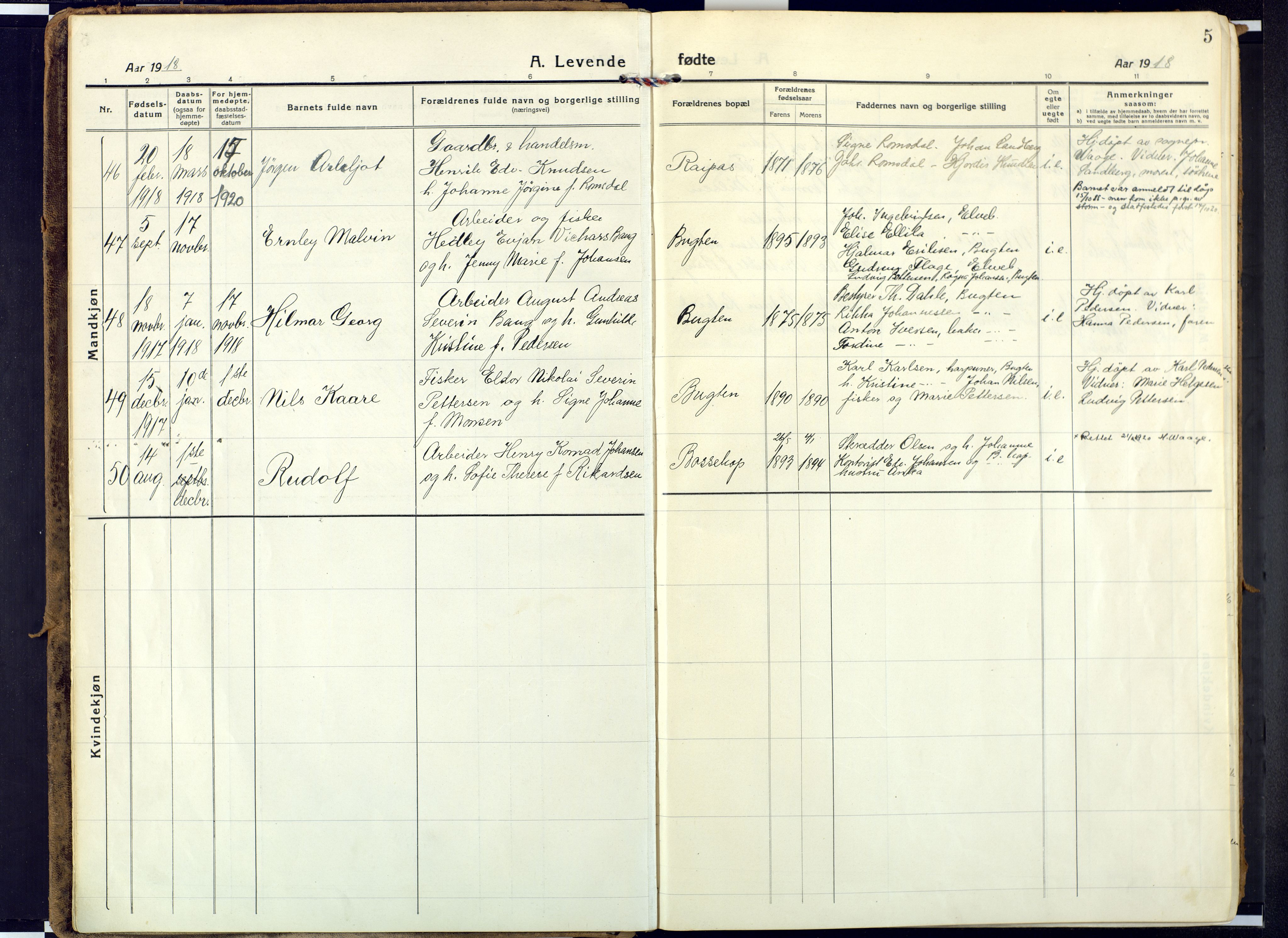 Alta sokneprestkontor, SATØ/S-1338/H/Ha: Parish register (official) no. 6, 1918-1931, p. 5