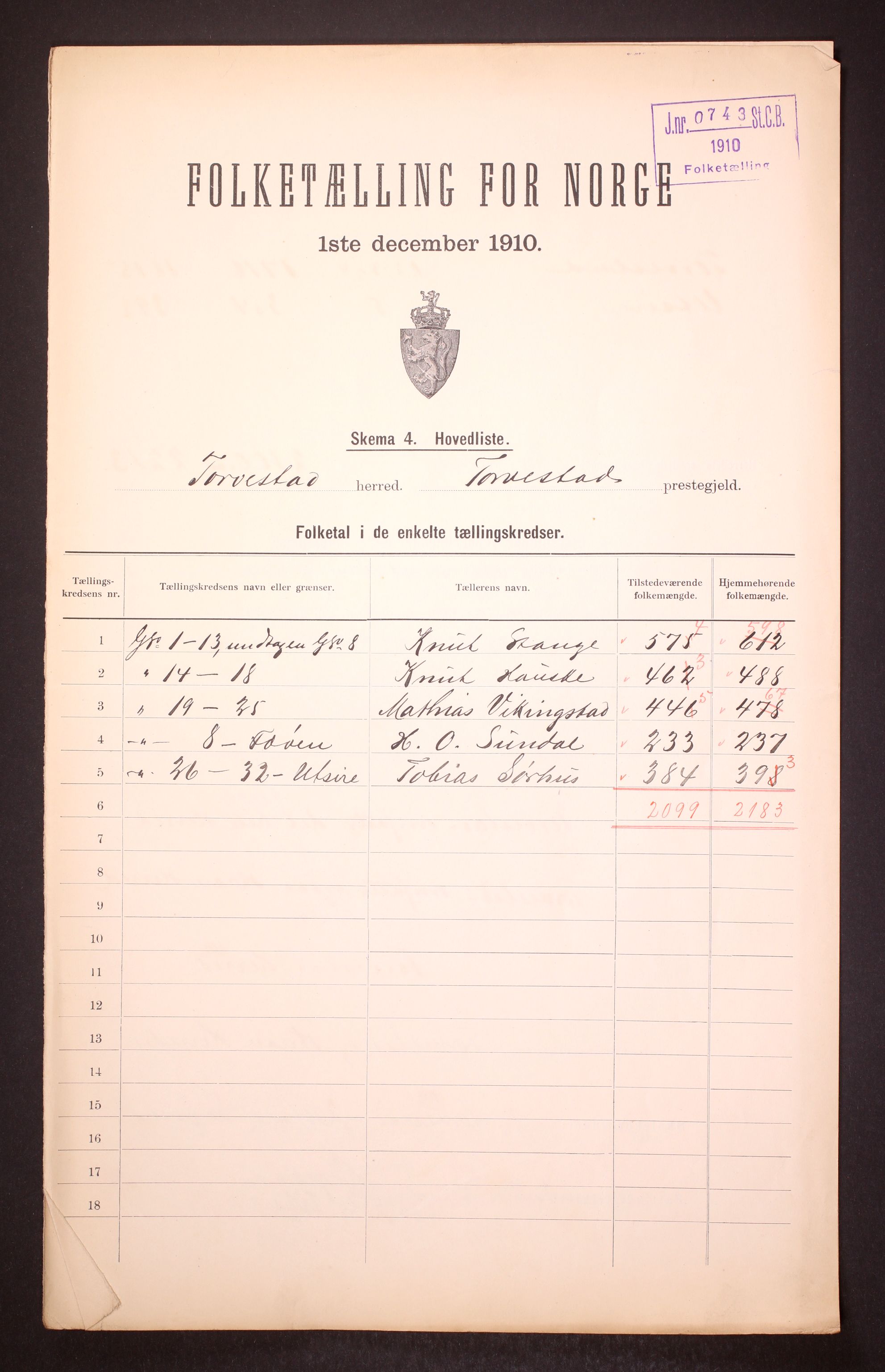 RA, 1910 census for Torvastad, 1910, p. 2