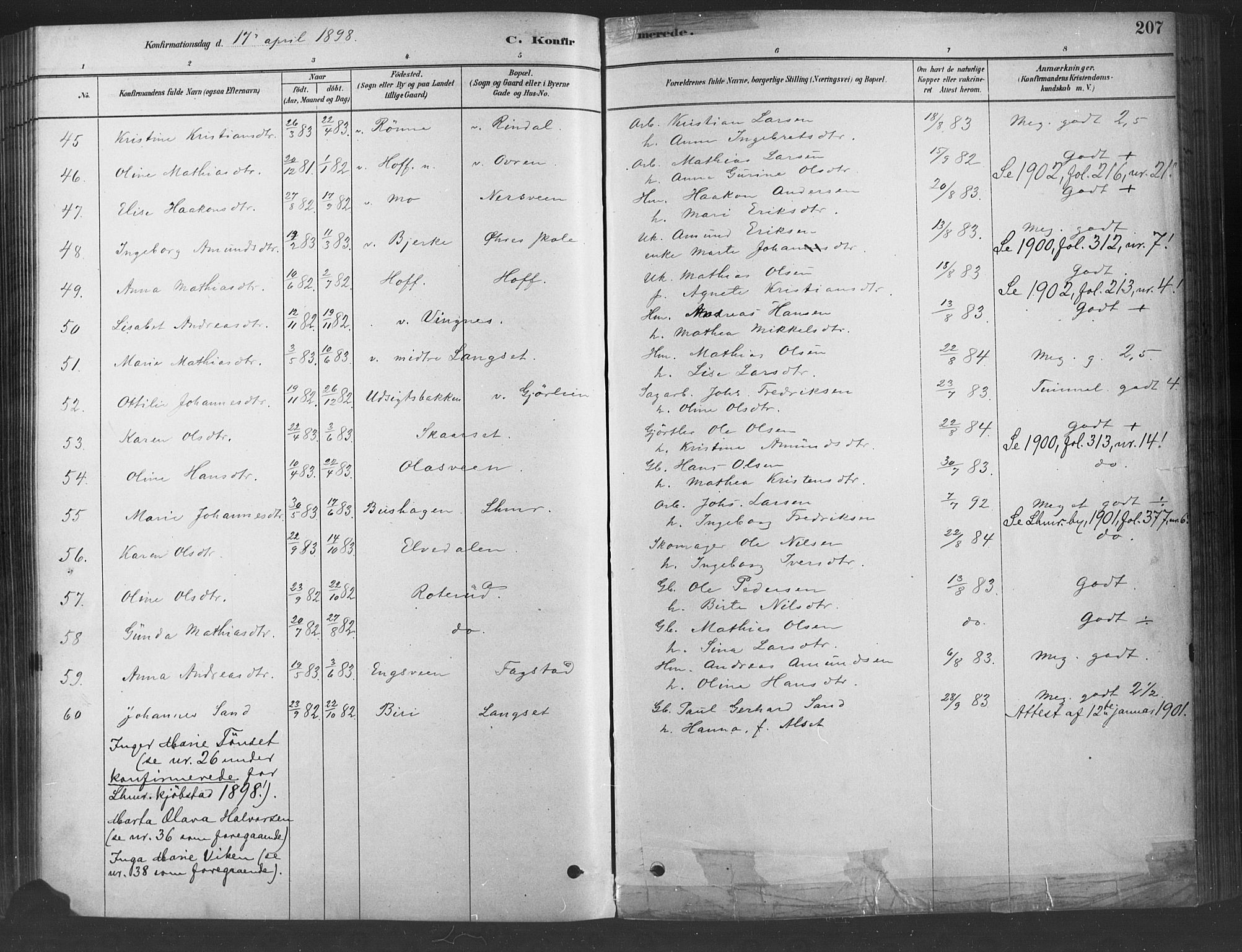 Fåberg prestekontor, AV/SAH-PREST-086/H/Ha/Haa/L0009: Parish register (official) no. 9, 1879-1898, p. 207