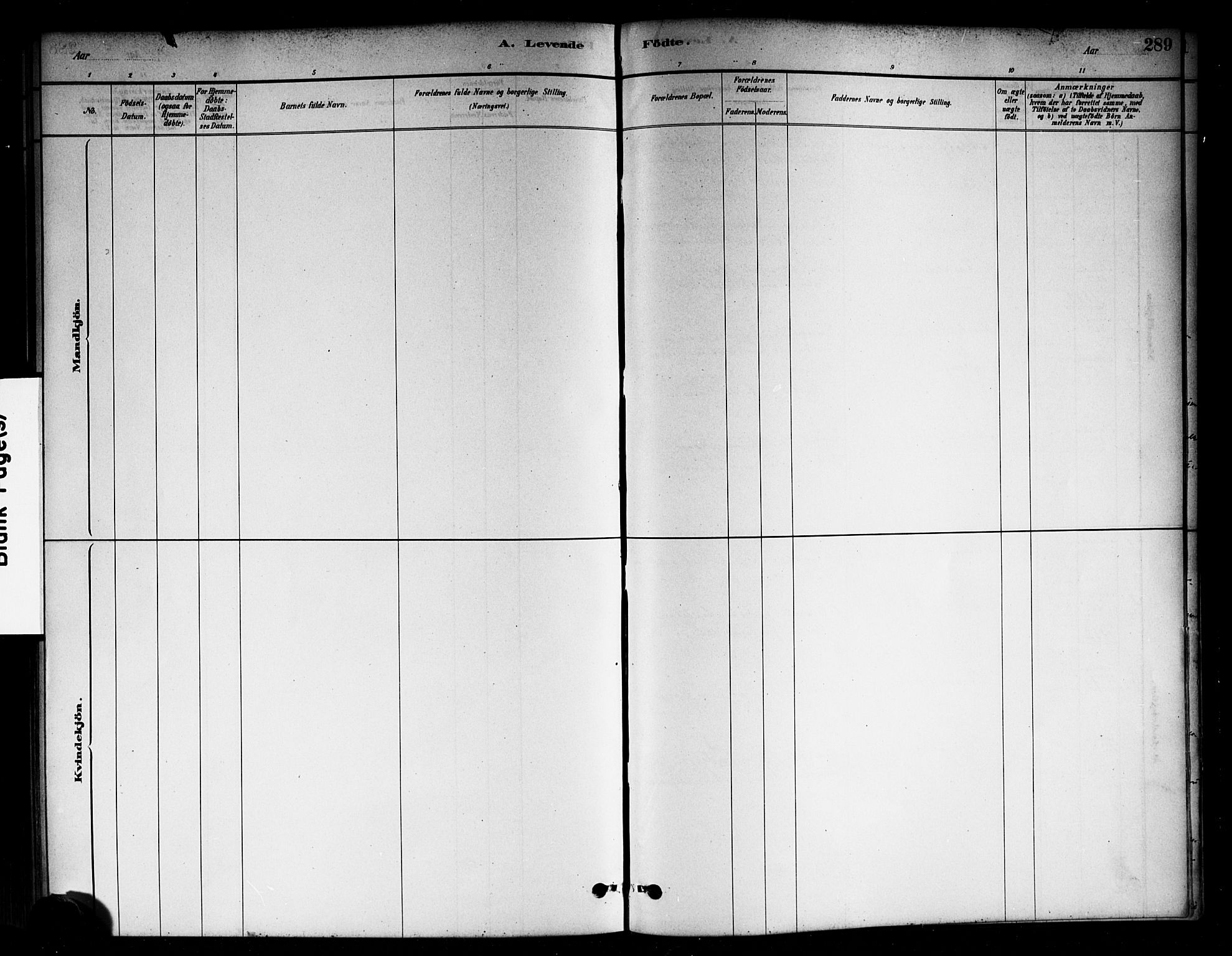 Sagene prestekontor Kirkebøker, SAO/A-10796/G/L0001: Parish register (copy) no. 1, 1880-1891, p. 289