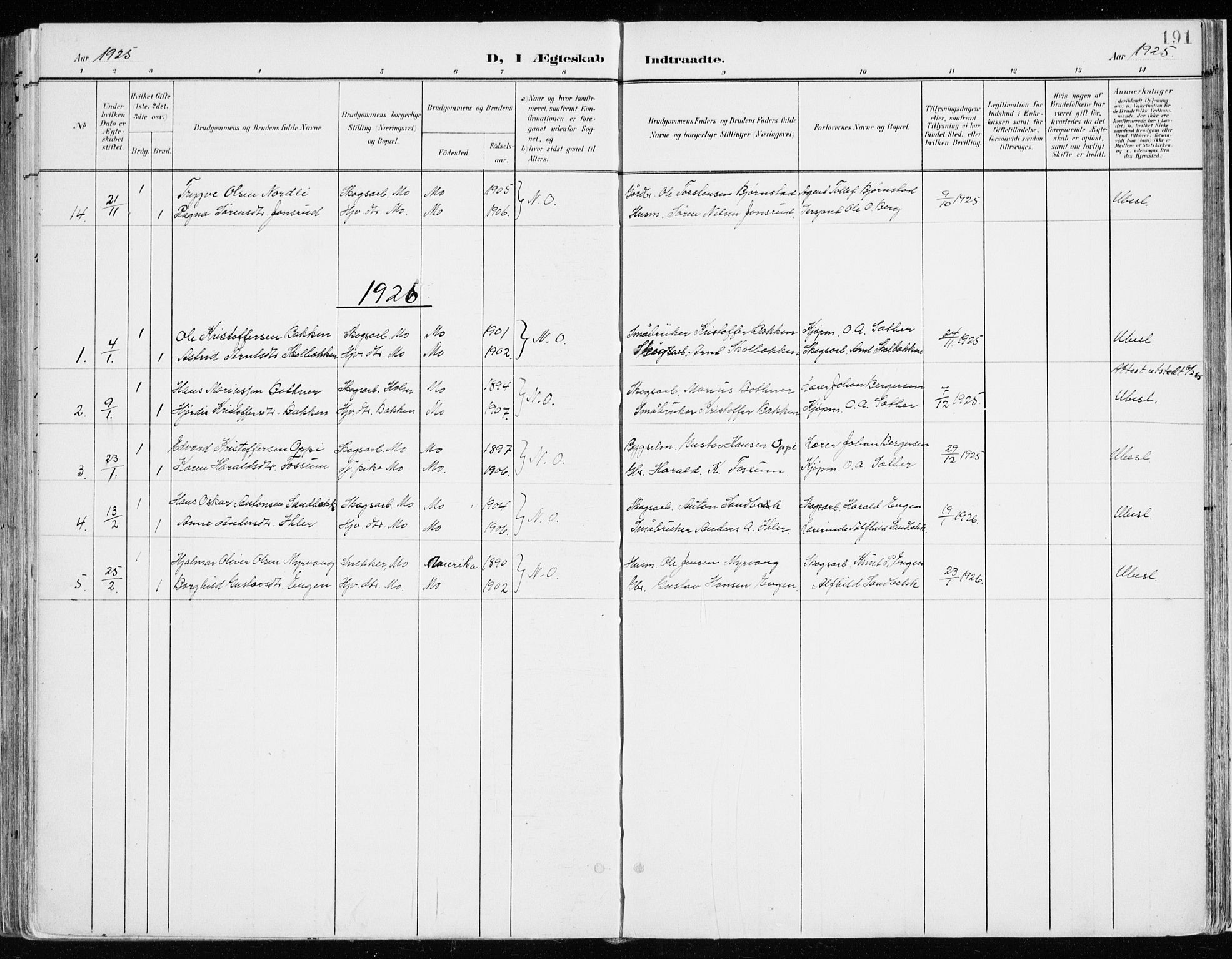 Nord-Odal prestekontor, AV/SAH-PREST-032/H/Ha/Haa/L0009: Parish register (official) no. 9, 1902-1926, p. 191