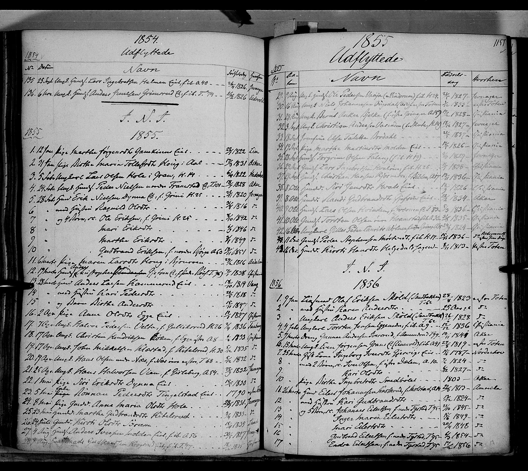 Gran prestekontor, SAH/PREST-112/H/Ha/Haa/L0011: Parish register (official) no. 11, 1842-1856, p. 1156-1157