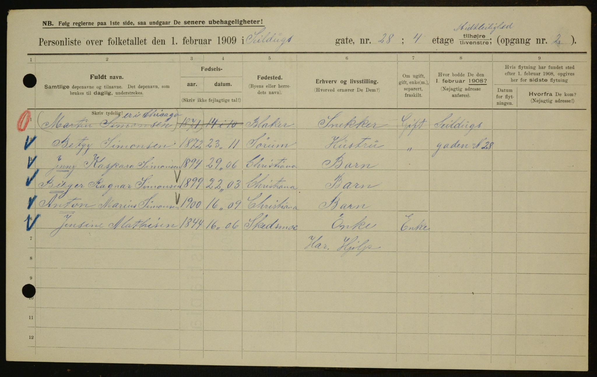 OBA, Municipal Census 1909 for Kristiania, 1909, p. 85869