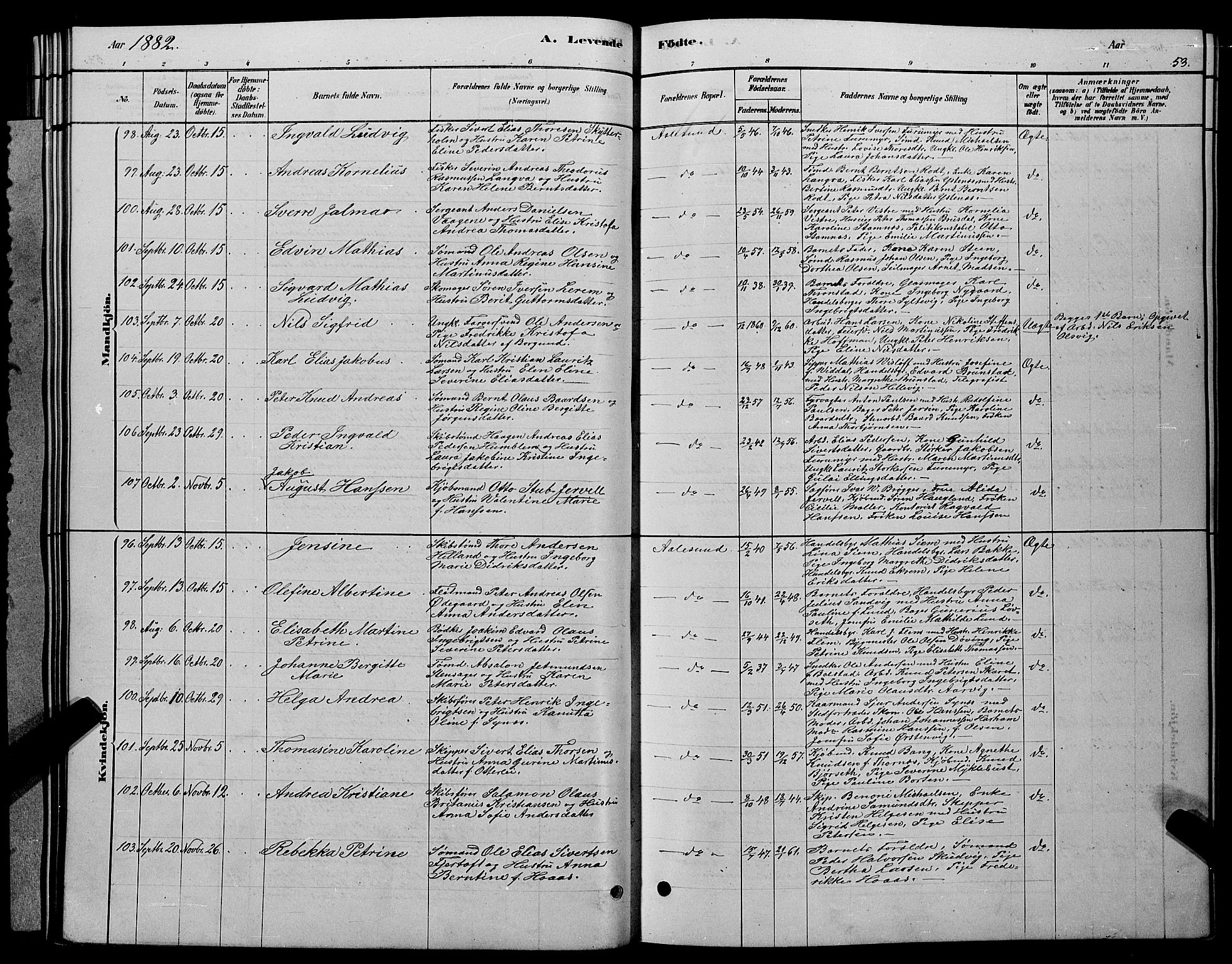 Ministerialprotokoller, klokkerbøker og fødselsregistre - Møre og Romsdal, AV/SAT-A-1454/529/L0466: Parish register (copy) no. 529C03, 1878-1888, p. 53