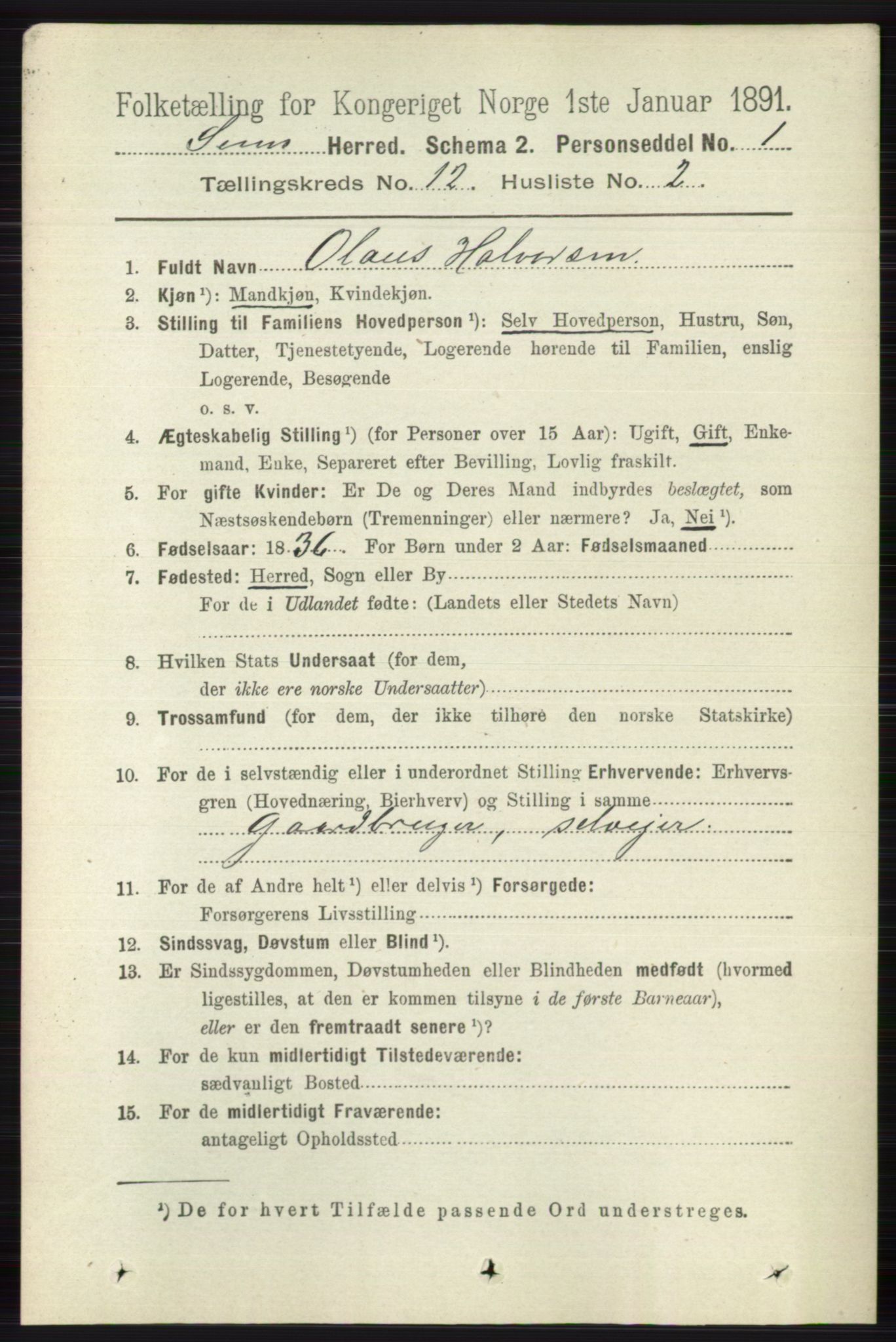 RA, 1891 census for 0721 Sem, 1891, p. 5767