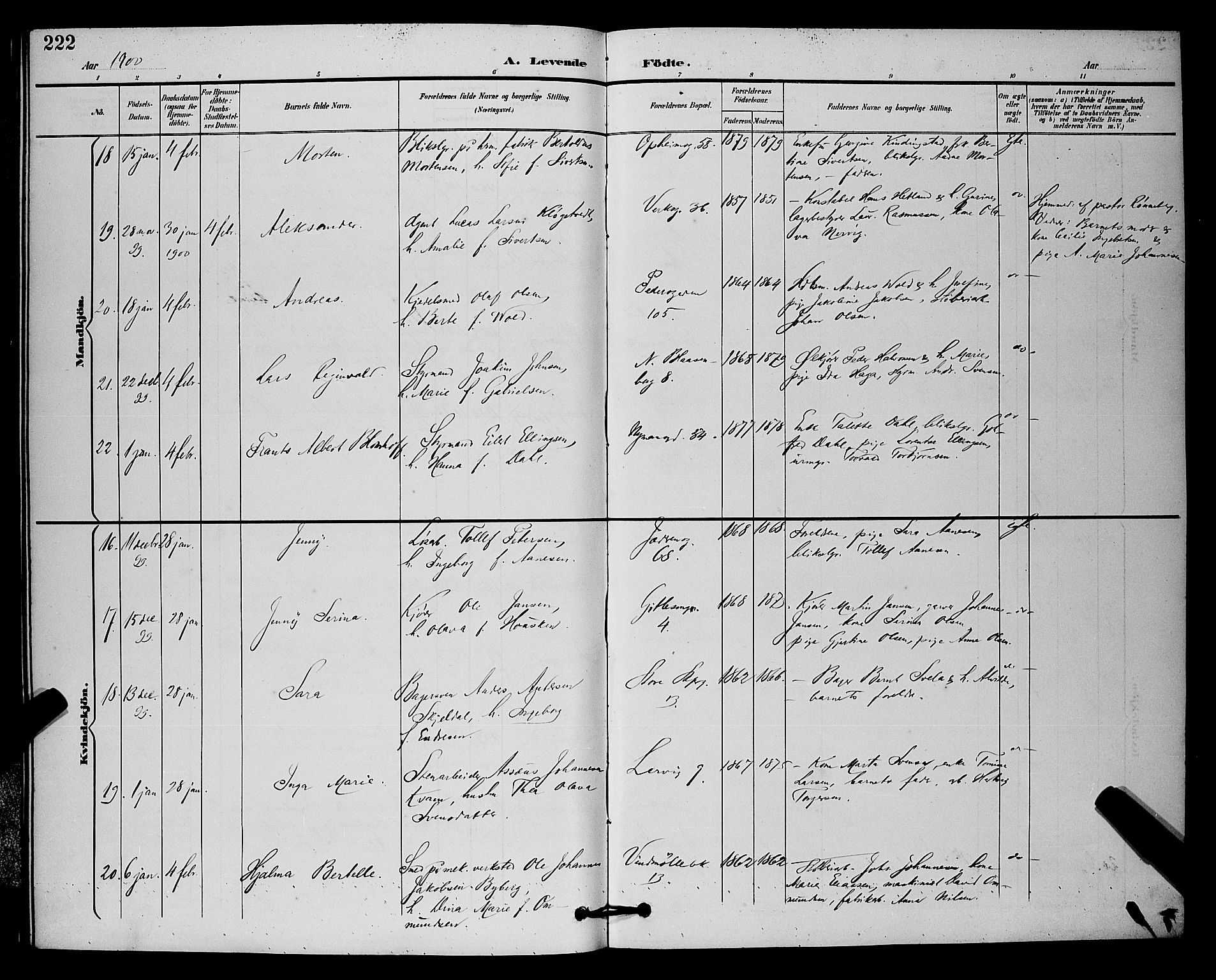 St. Johannes sokneprestkontor, AV/SAST-A-101814/001/30/30BB/L0003: Parish register (copy) no. B 3, 1893-1900, p. 222