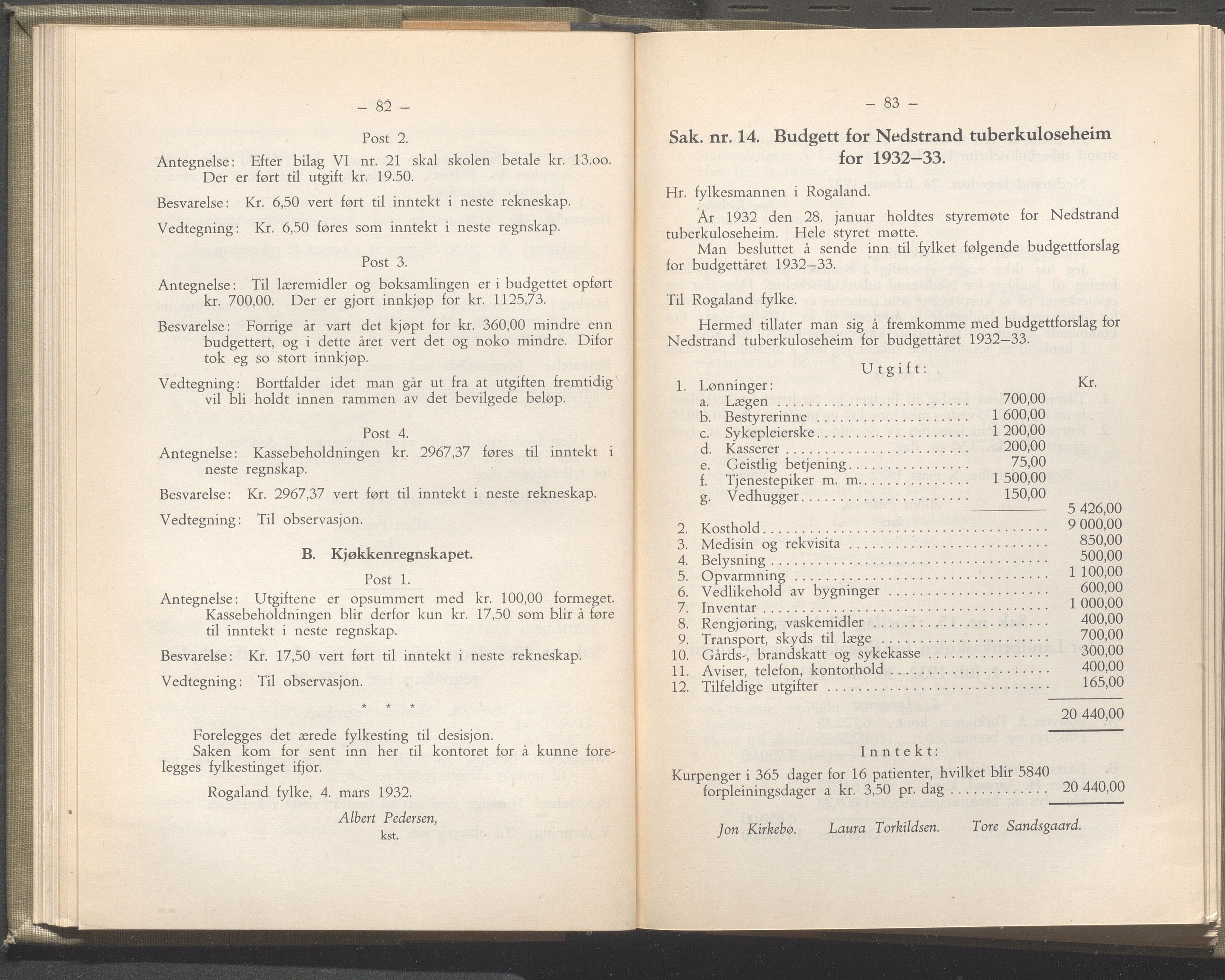 Rogaland fylkeskommune - Fylkesrådmannen , IKAR/A-900/A/Aa/Aaa/L0051: Møtebok , 1932, p. 82-83