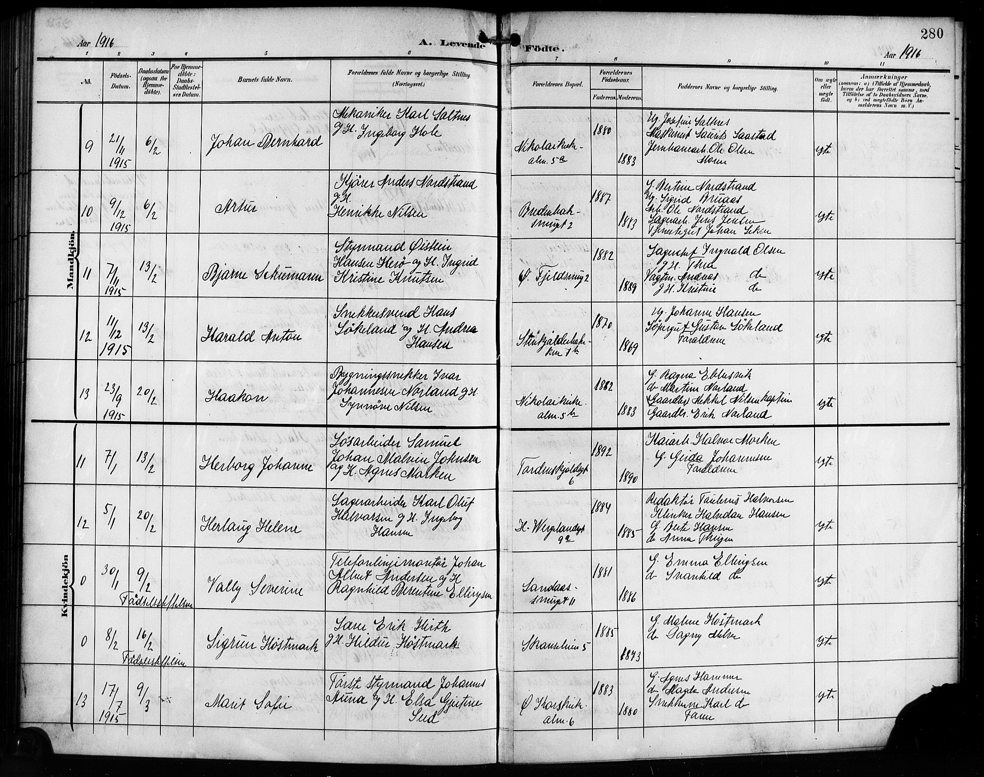 Korskirken sokneprestembete, AV/SAB-A-76101/H/Hab: Parish register (copy) no. B 11, 1905-1916, p. 280