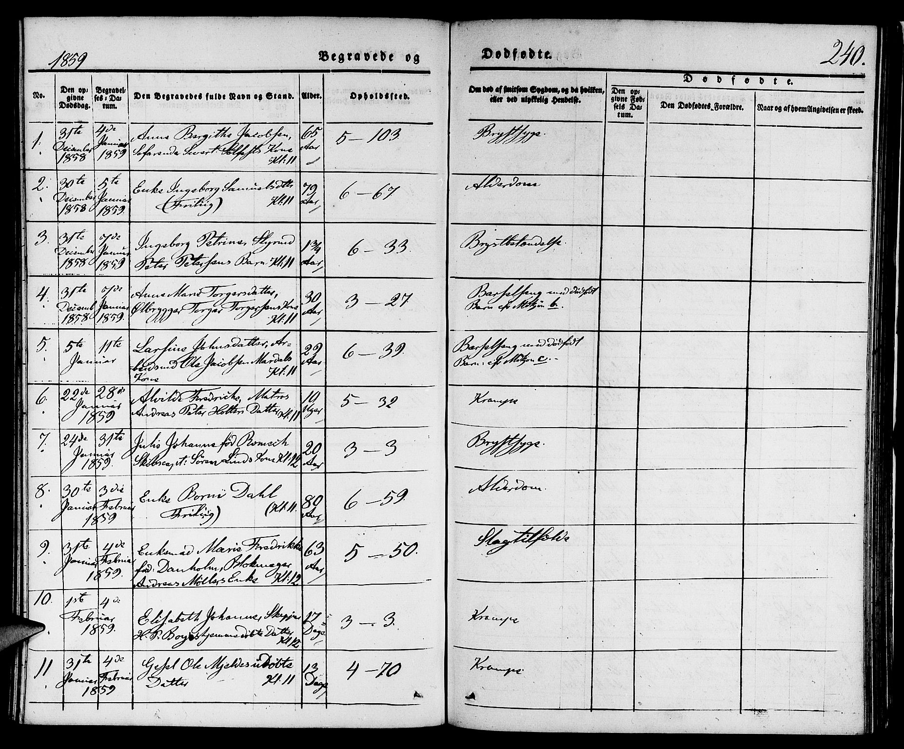 Nykirken Sokneprestembete, SAB/A-77101/H/Hab: Parish register (copy) no. E 1, 1840-1866, p. 240