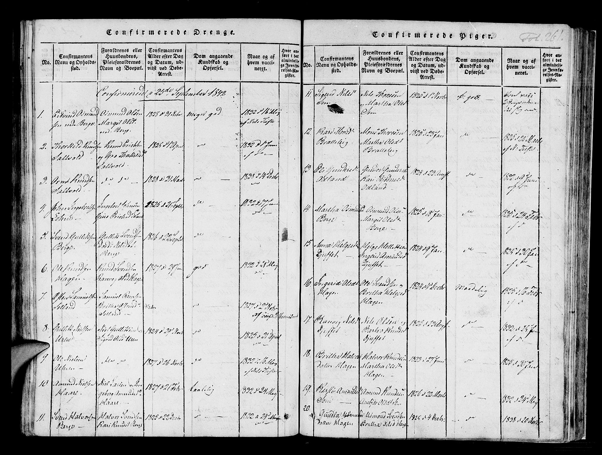 Røldal sokneprestembete, SAB/A-100247: Parish register (official) no. A 2, 1817-1856, p. 261