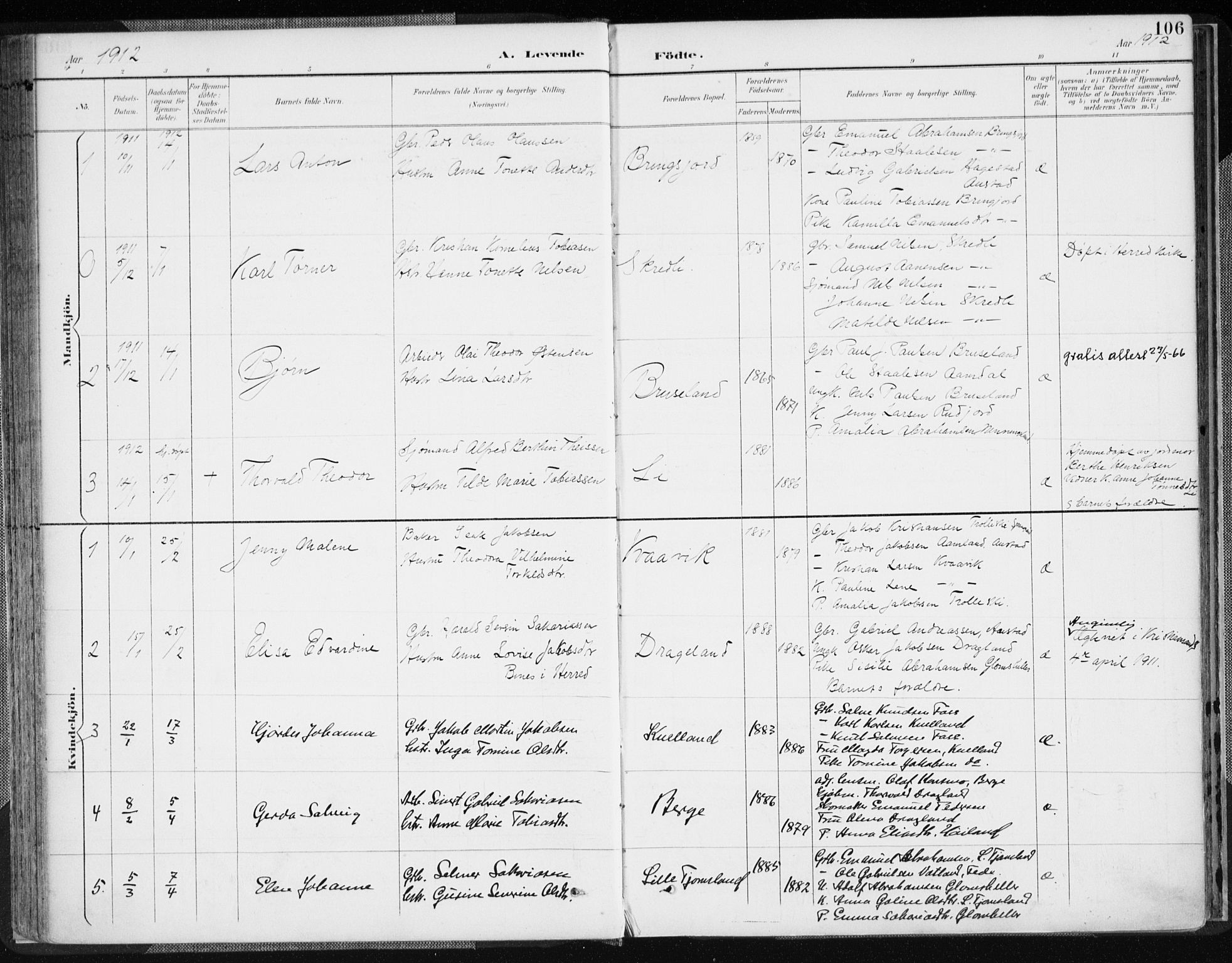 Lyngdal sokneprestkontor, AV/SAK-1111-0029/F/Fa/Fac/L0012: Parish register (official) no. A 12, 1894-1918, p. 106