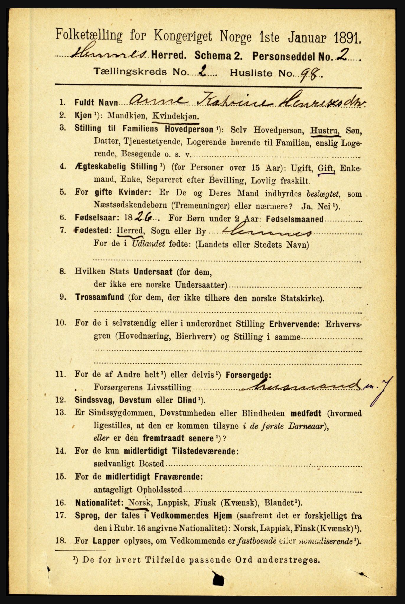 RA, 1891 census for 1832 Hemnes, 1891, p. 1878