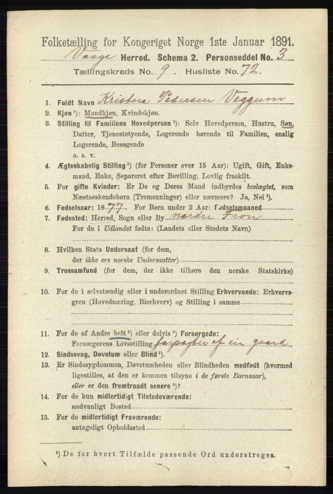 RA, 1891 census for 0515 Vågå, 1891, p. 5968