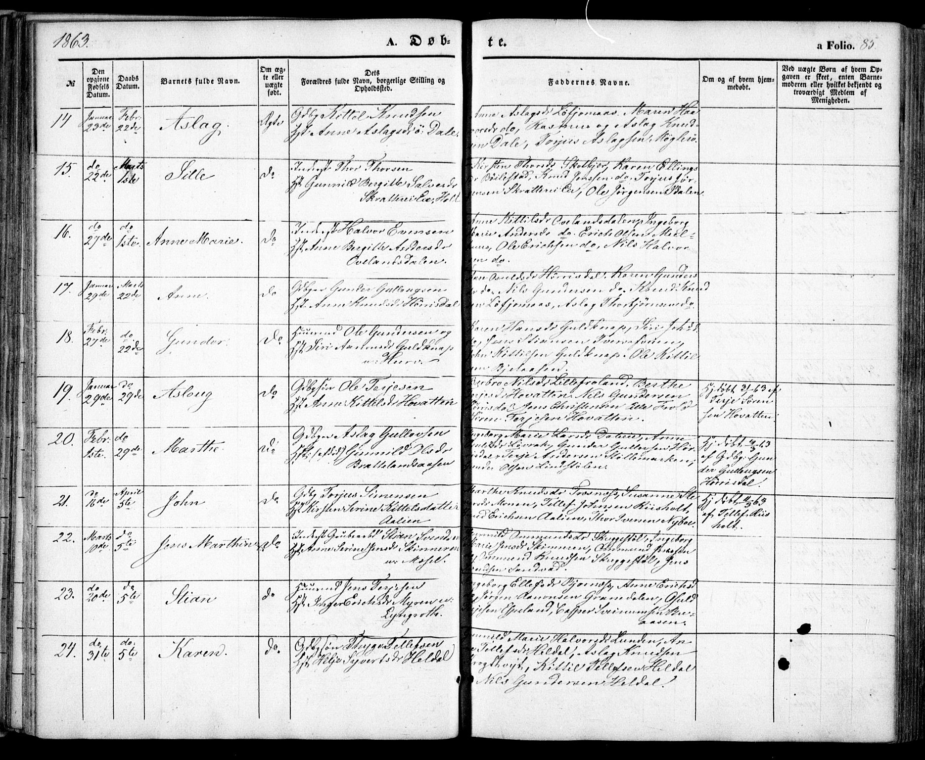 Froland sokneprestkontor, AV/SAK-1111-0013/F/Fa/L0002: Parish register (official) no. A 2, 1845-1863, p. 85