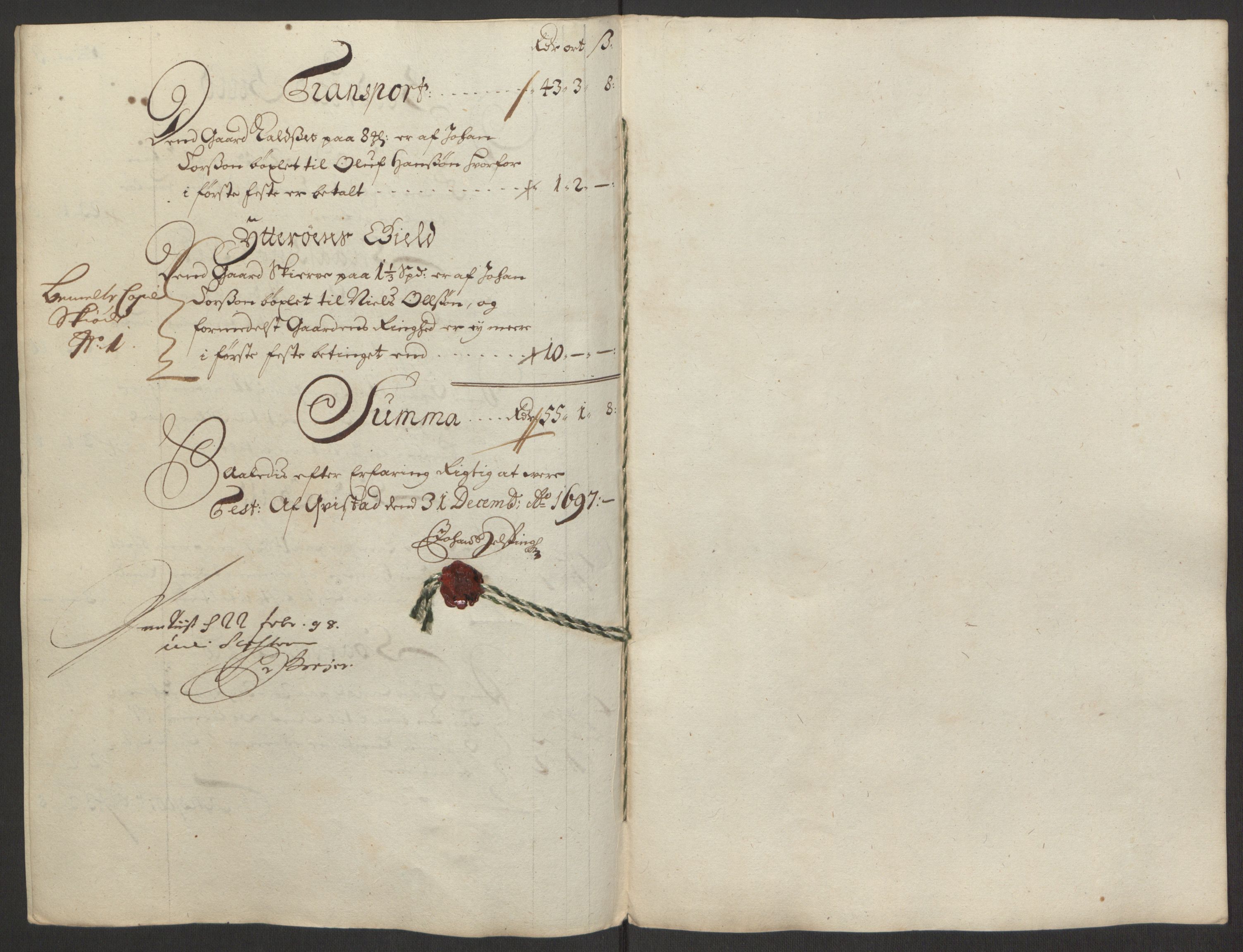 Rentekammeret inntil 1814, Reviderte regnskaper, Fogderegnskap, RA/EA-4092/R63/L4309: Fogderegnskap Inderøy, 1695-1697, p. 493