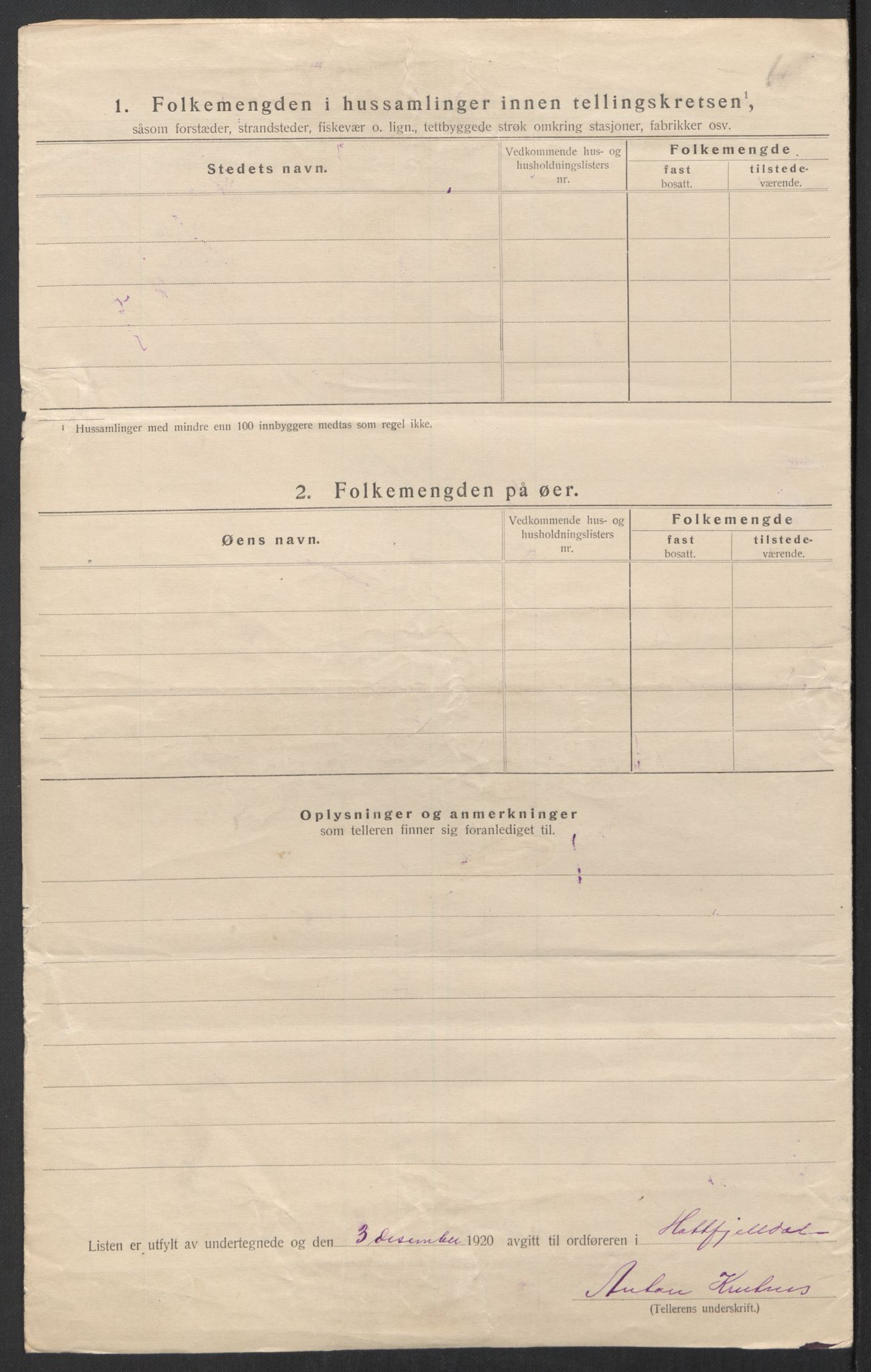 SAT, 1920 census for Hattfjelldal, 1920, p. 20