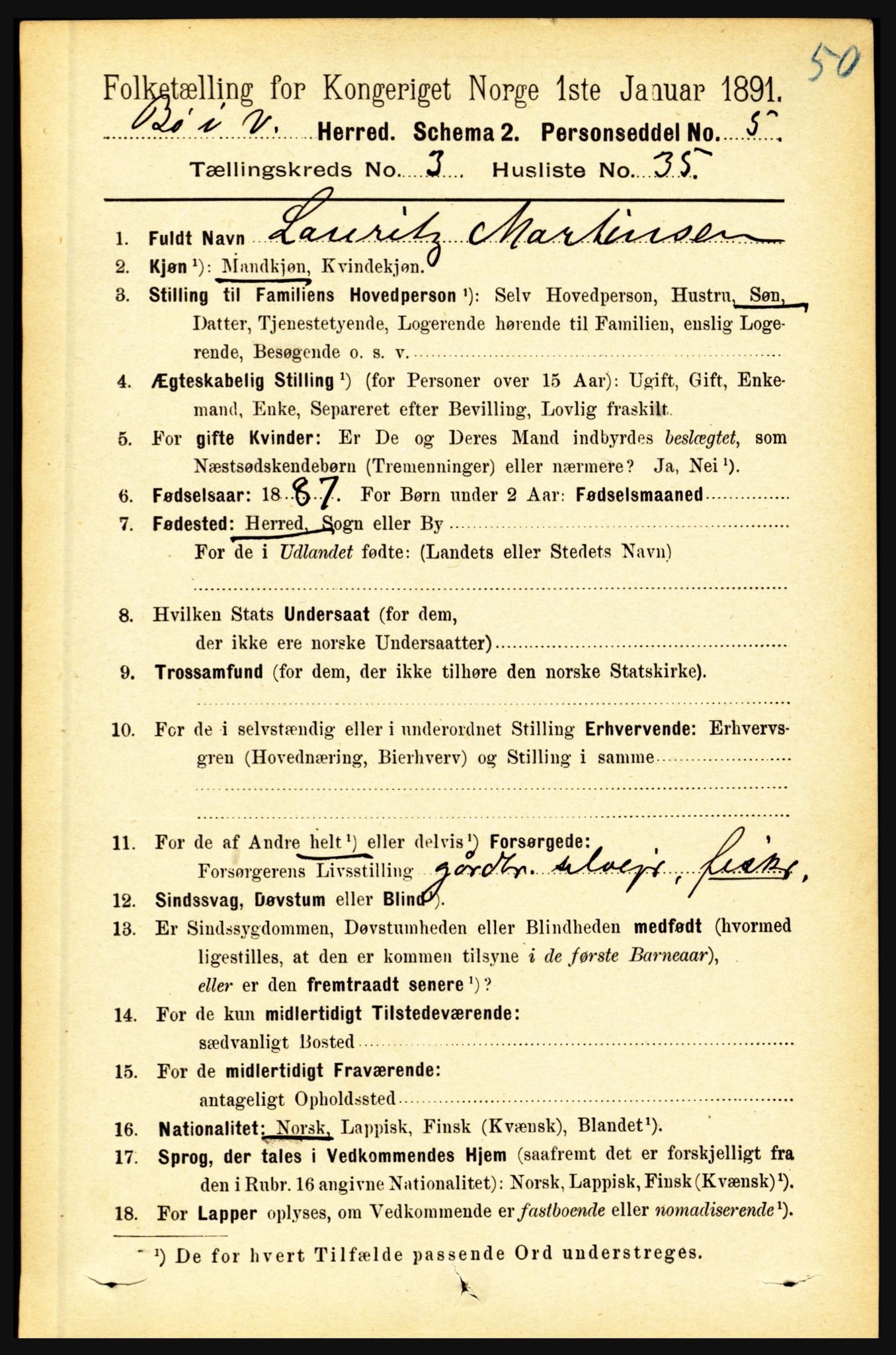 RA, 1891 census for 1867 Bø, 1891, p. 1073