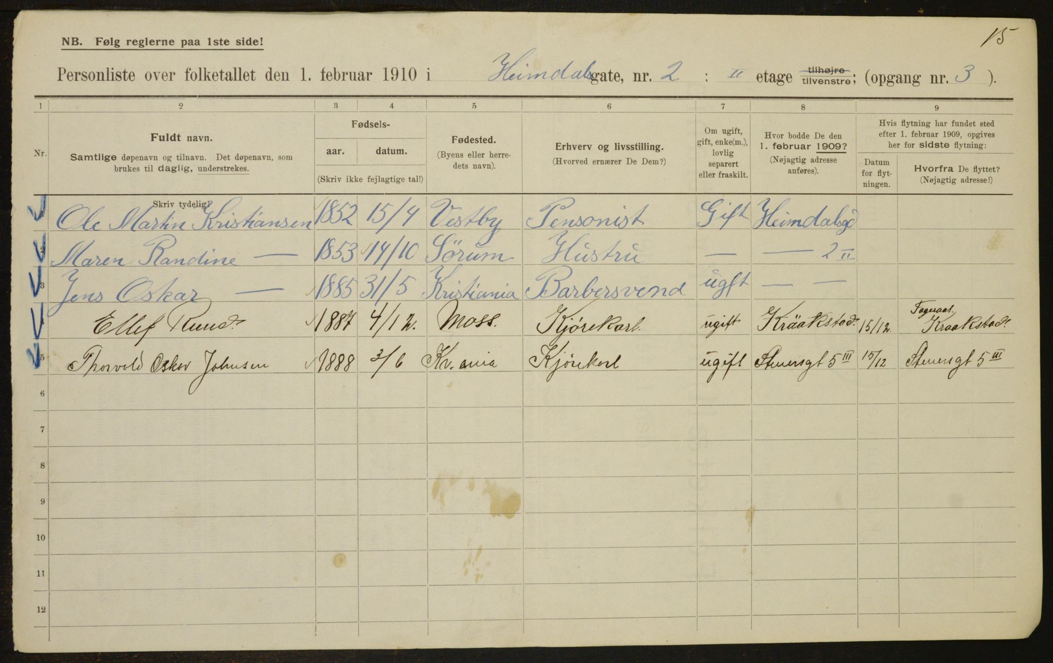 OBA, Municipal Census 1910 for Kristiania, 1910, p. 35449