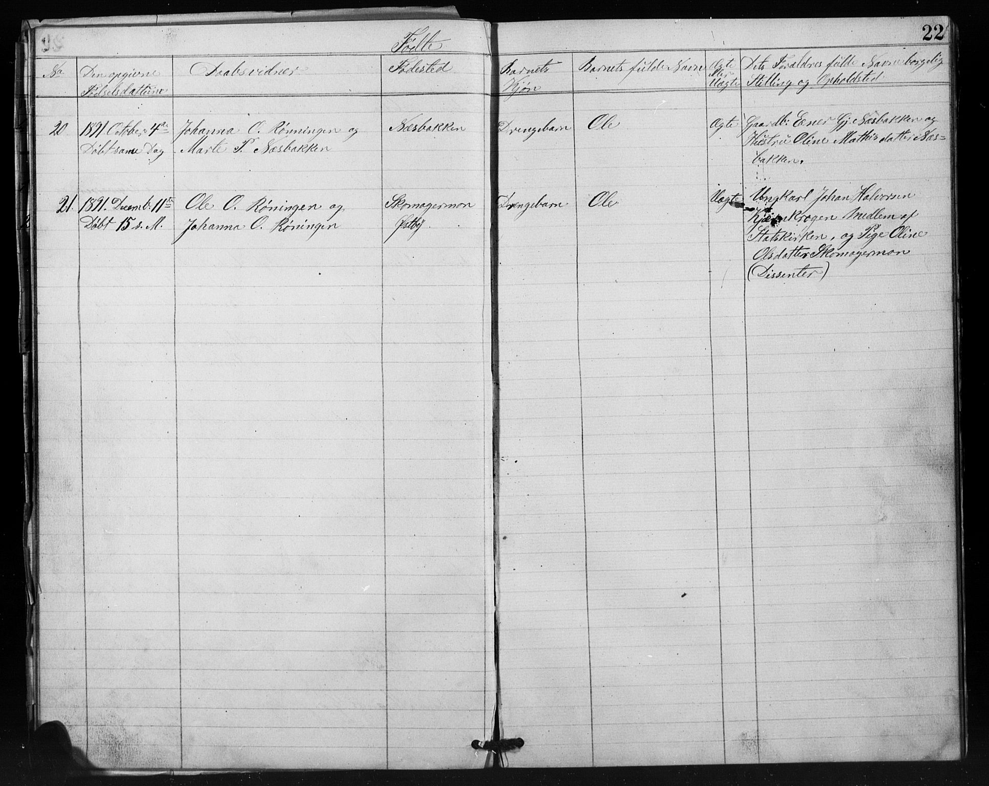 Misjonsforbundet, SAH/DIS-008/01/L0002: Dissenter register no. 2, 1882-1892, p. 22