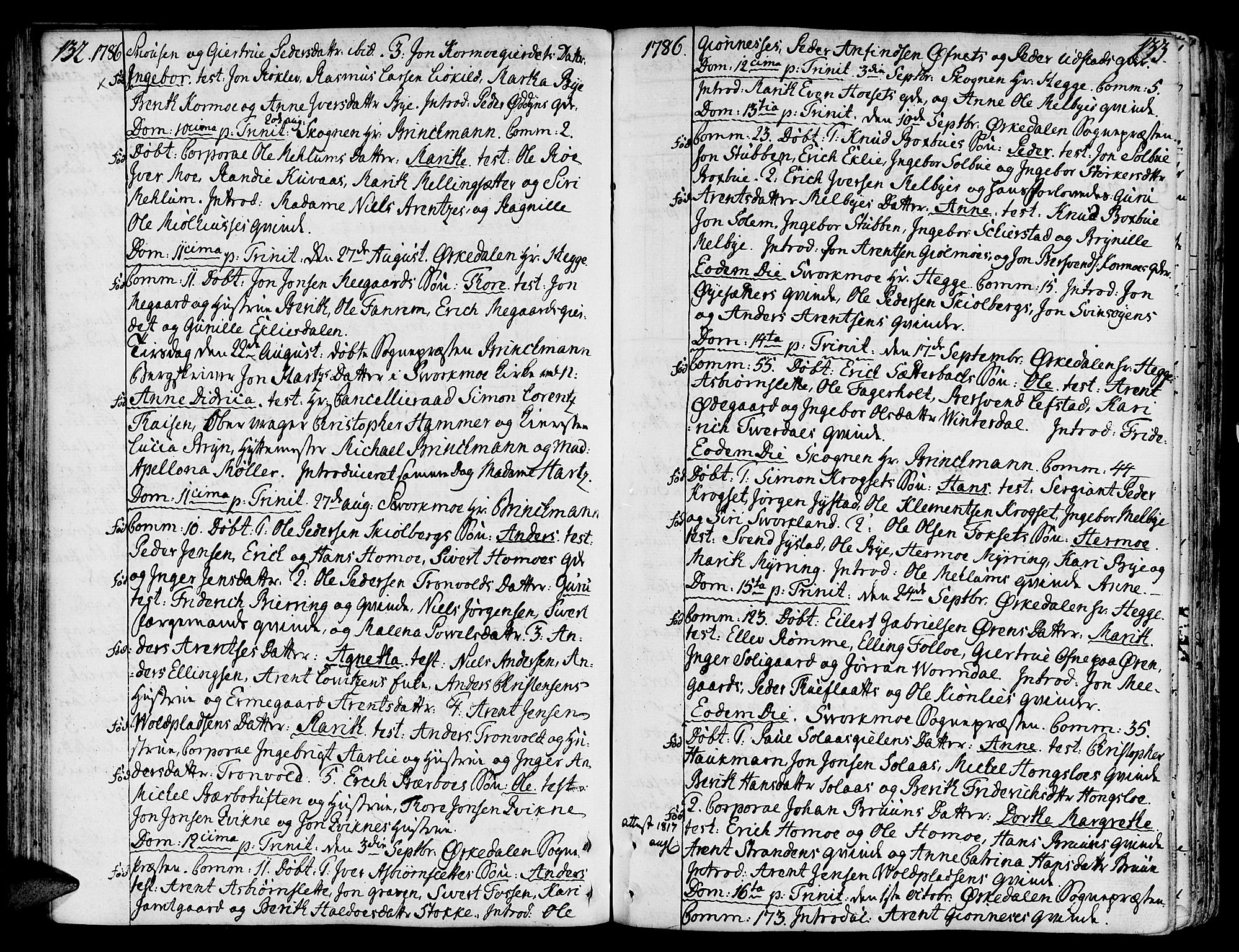 Ministerialprotokoller, klokkerbøker og fødselsregistre - Sør-Trøndelag, SAT/A-1456/668/L0802: Parish register (official) no. 668A02, 1776-1799, p. 132-133