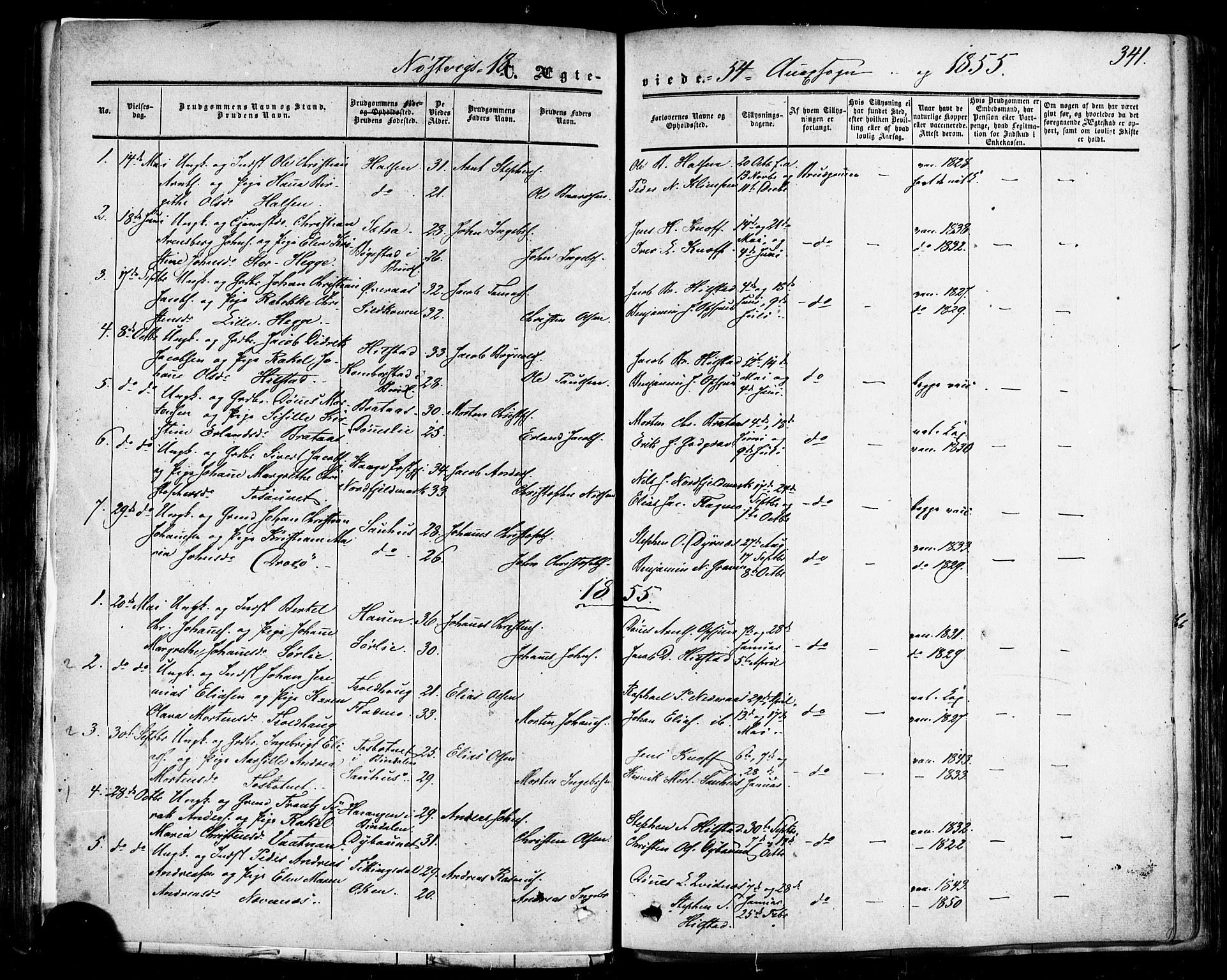 Ministerialprotokoller, klokkerbøker og fødselsregistre - Nordland, SAT/A-1459/814/L0224: Parish register (official) no. 814A05, 1834-1874, p. 341