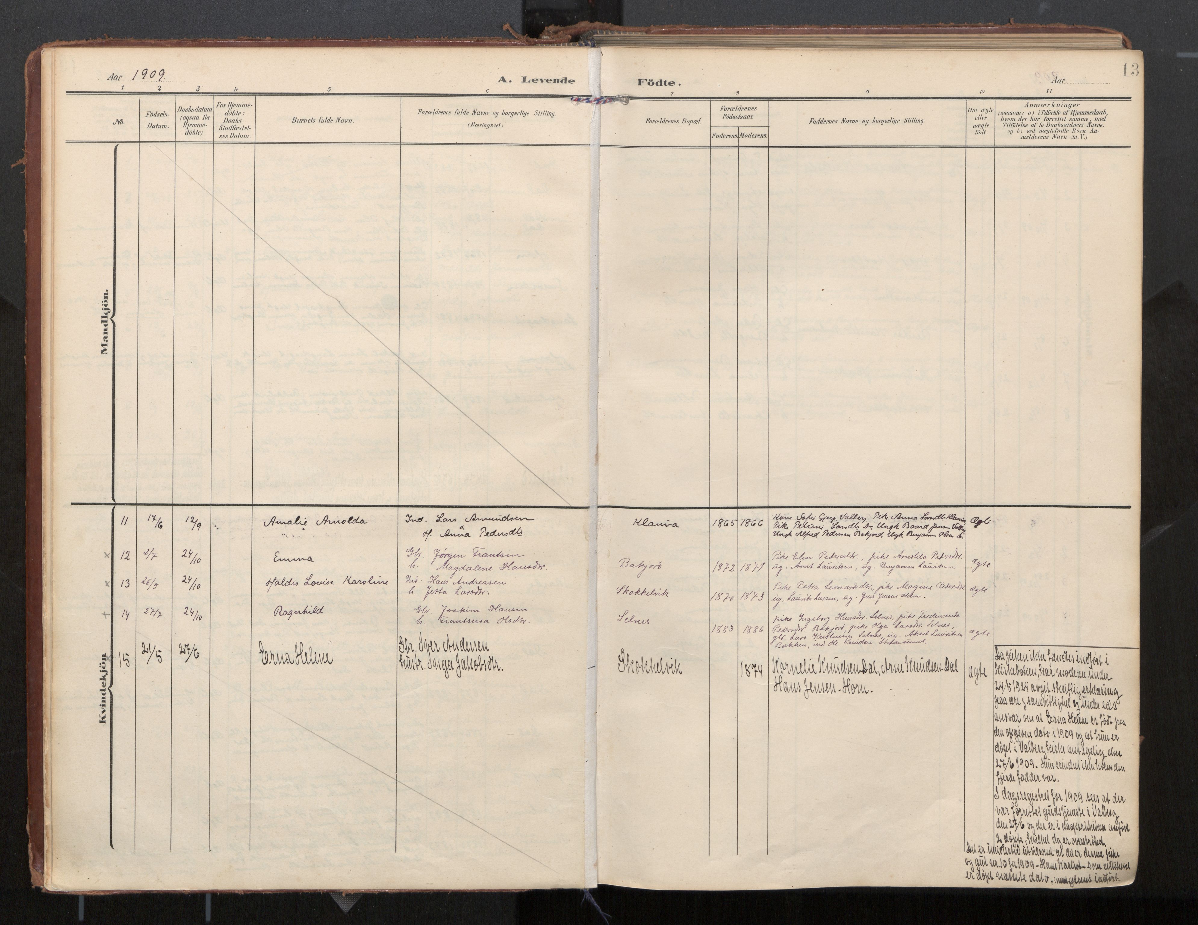 Ministerialprotokoller, klokkerbøker og fødselsregistre - Nordland, SAT/A-1459/884/L1194: Parish register (official) no. 884A02, 1906-1937, p. 13