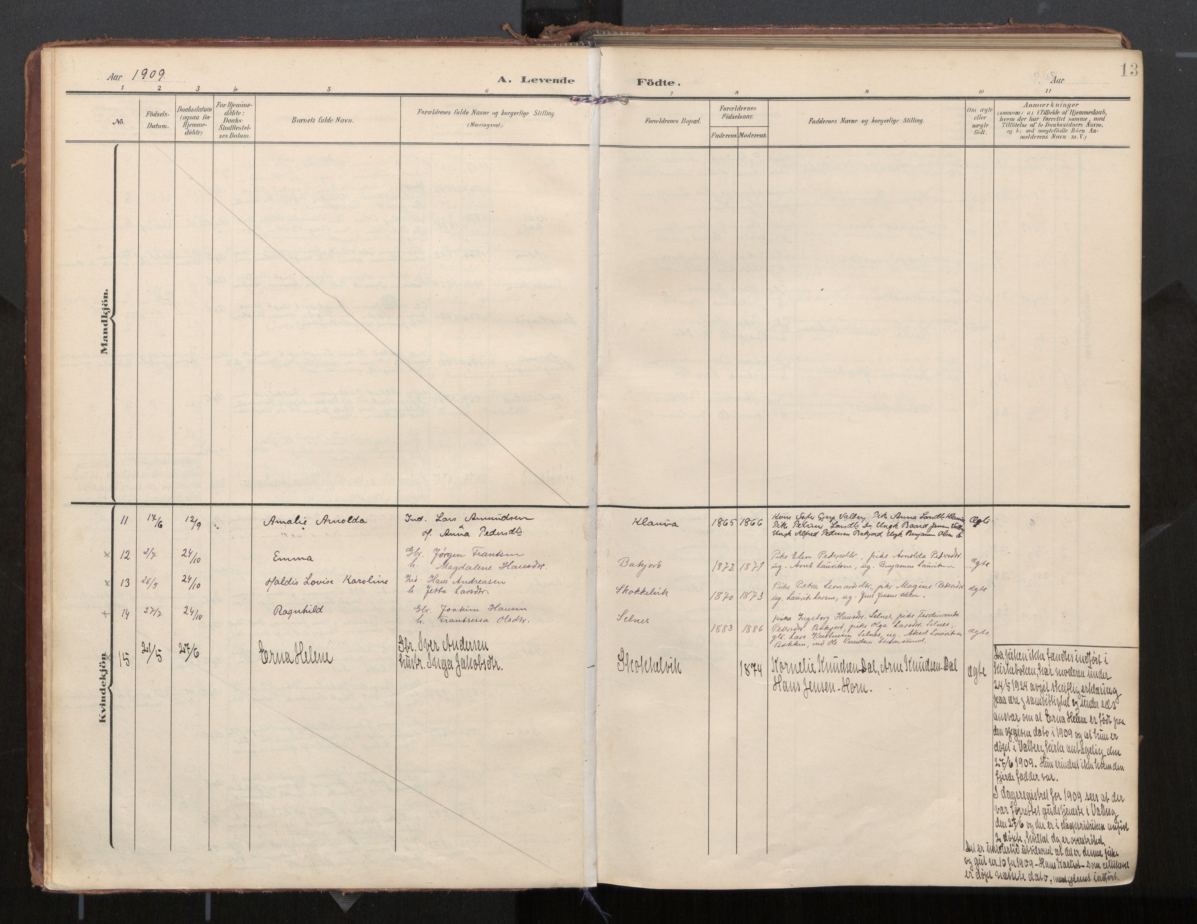 Ministerialprotokoller, klokkerbøker og fødselsregistre - Nordland, AV/SAT-A-1459/884/L1194: Parish register (official) no. 884A02, 1906-1937, p. 13