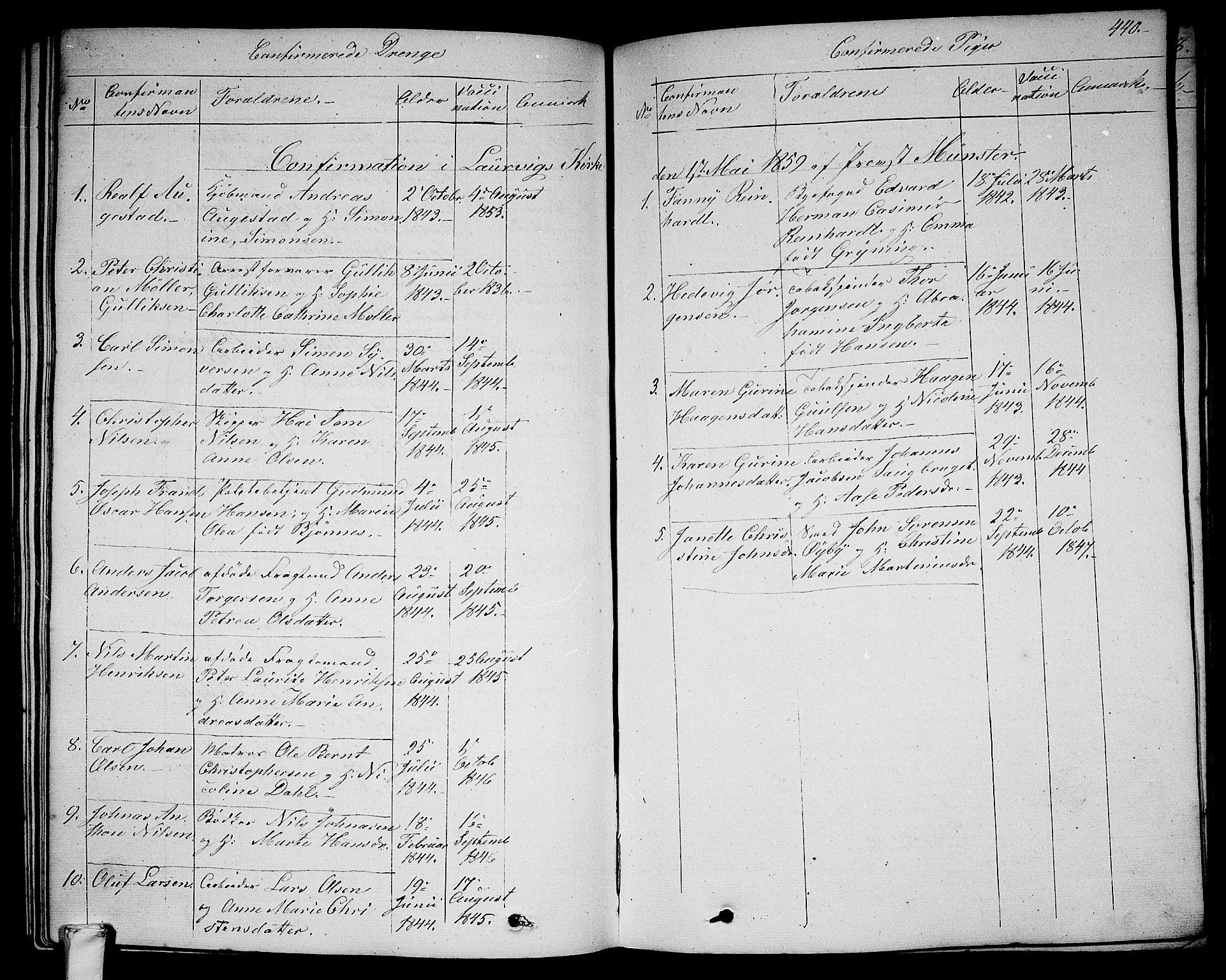Larvik kirkebøker, SAKO/A-352/G/Ga/L0003b: Parish register (copy) no. I 3B, 1830-1870, p. 440