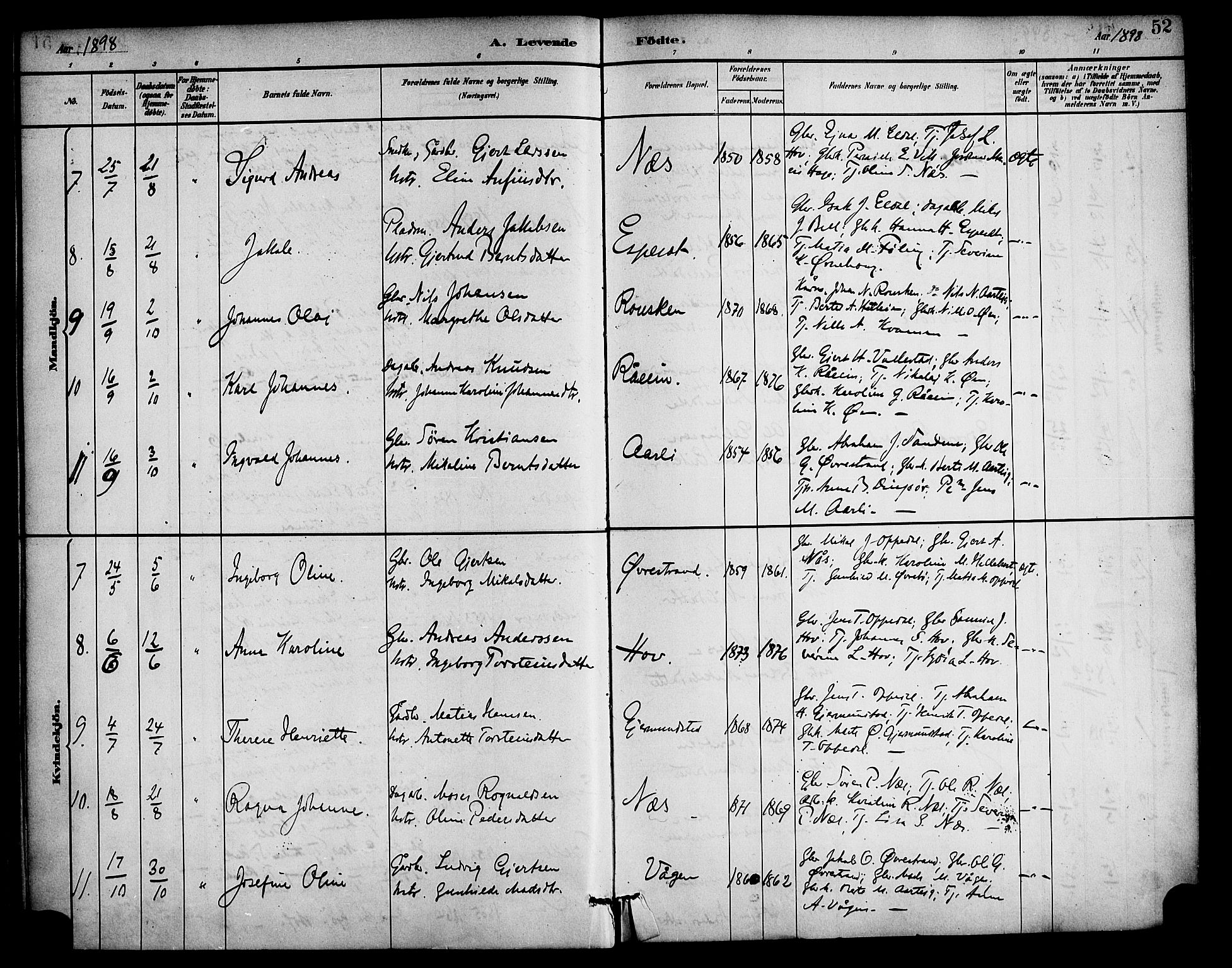 Gaular sokneprestembete, AV/SAB-A-80001/H/Haa: Parish register (official) no. D 1, 1882-1899, p. 52