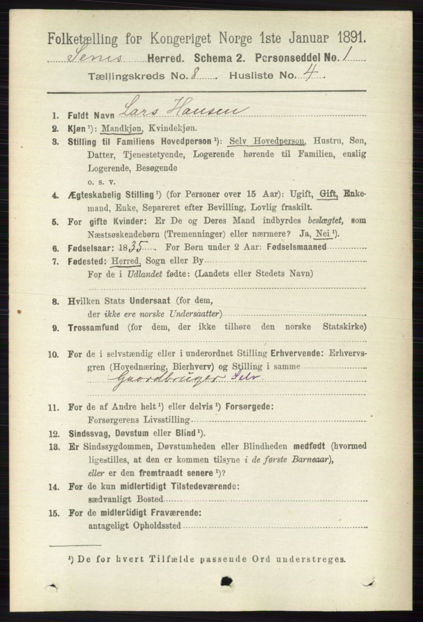 RA, 1891 census for 0721 Sem, 1891, p. 3833