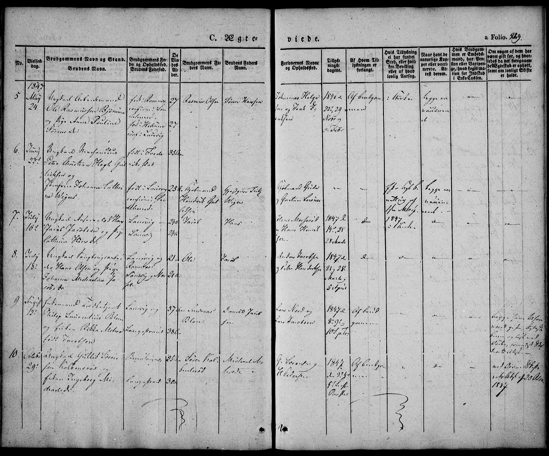 Larvik kirkebøker, AV/SAKO-A-352/F/Fb/L0003: Parish register (official) no. II 3, 1842-1856, p. 229