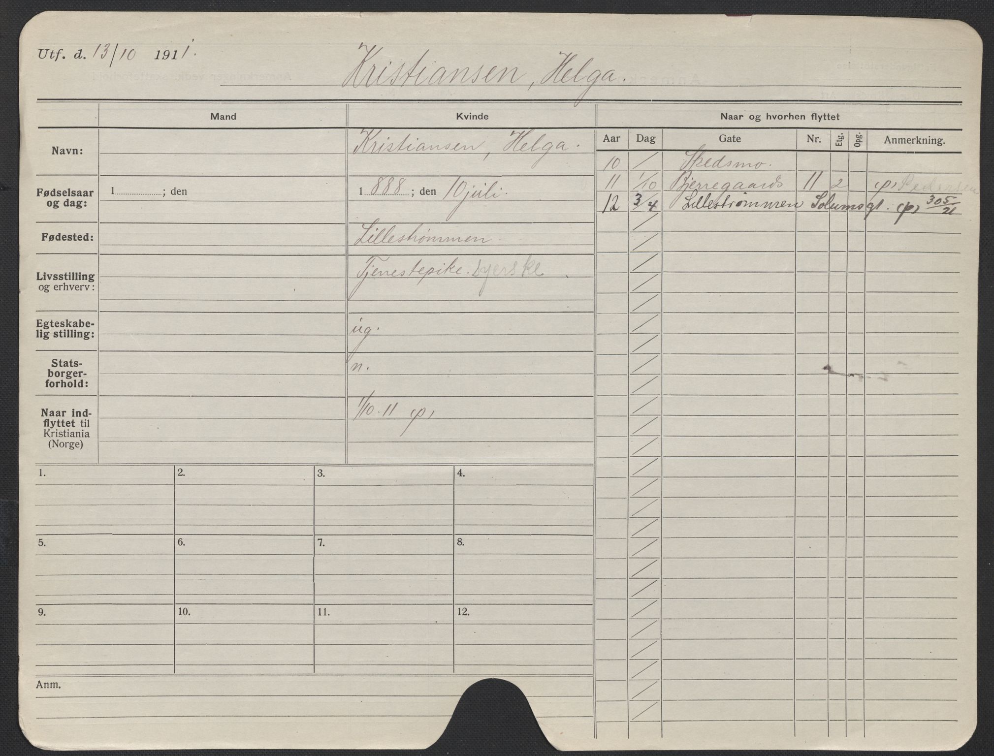 Oslo folkeregister, Registerkort, AV/SAO-A-11715/F/Fa/Fac/L0019: Kvinner, 1906-1914, p. 294a