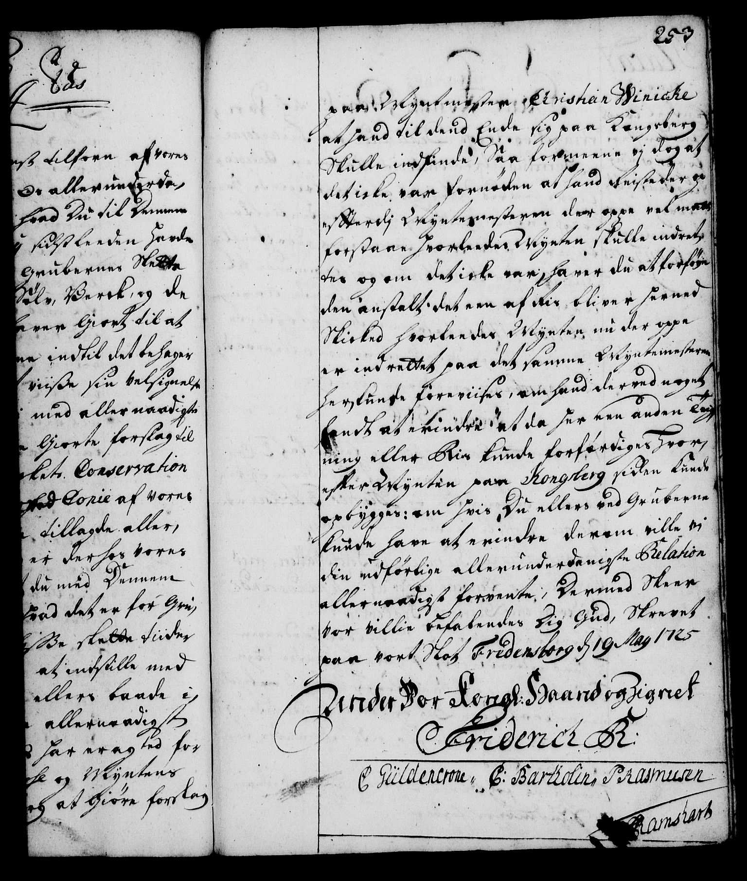 Rentekammeret, Kammerkanselliet, RA/EA-3111/G/Gg/Gga/L0002: Norsk ekspedisjonsprotokoll med register (merket RK 53.2), 1723-1727, p. 253