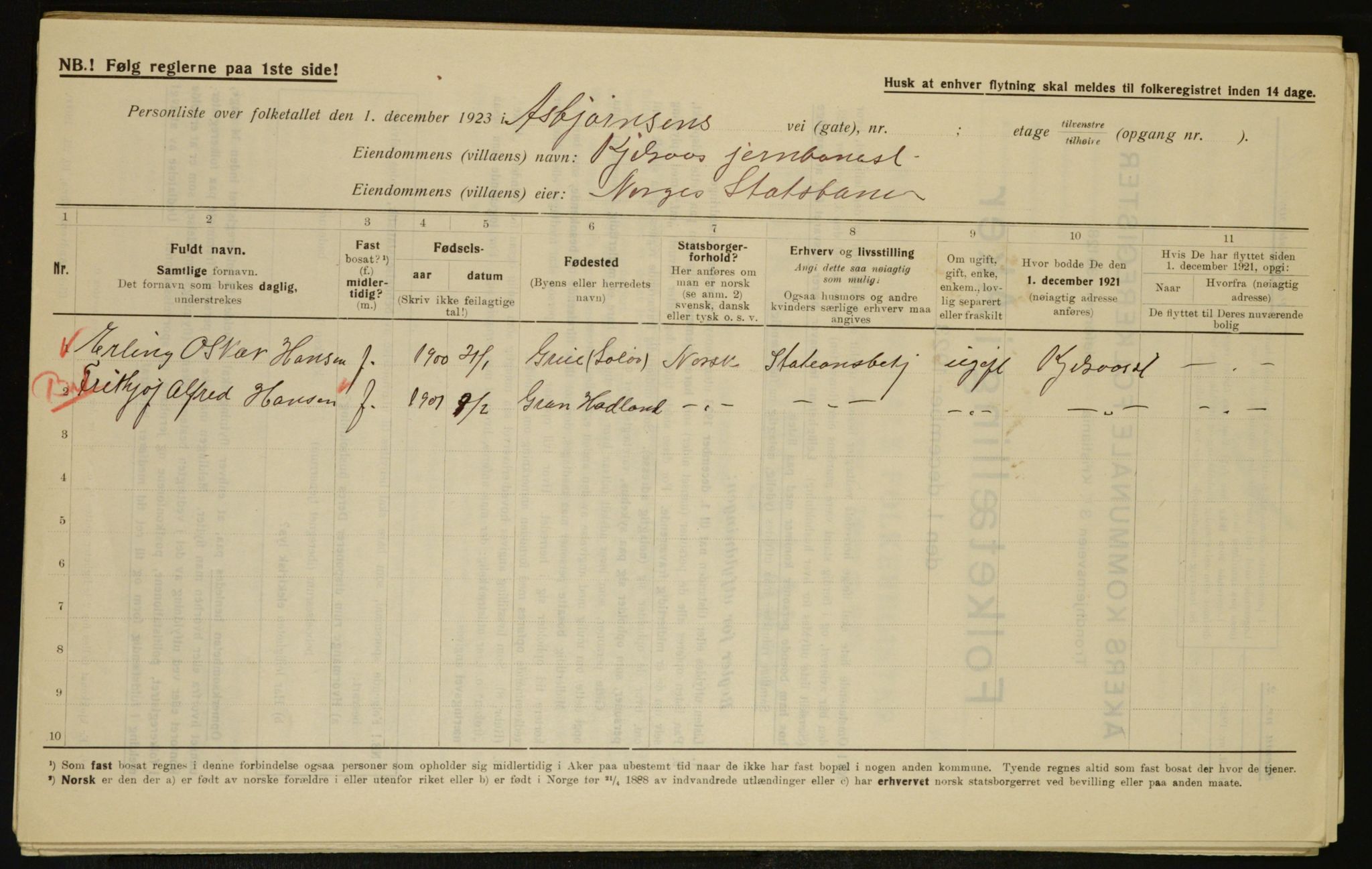 , Municipal Census 1923 for Aker, 1923, p. 7606