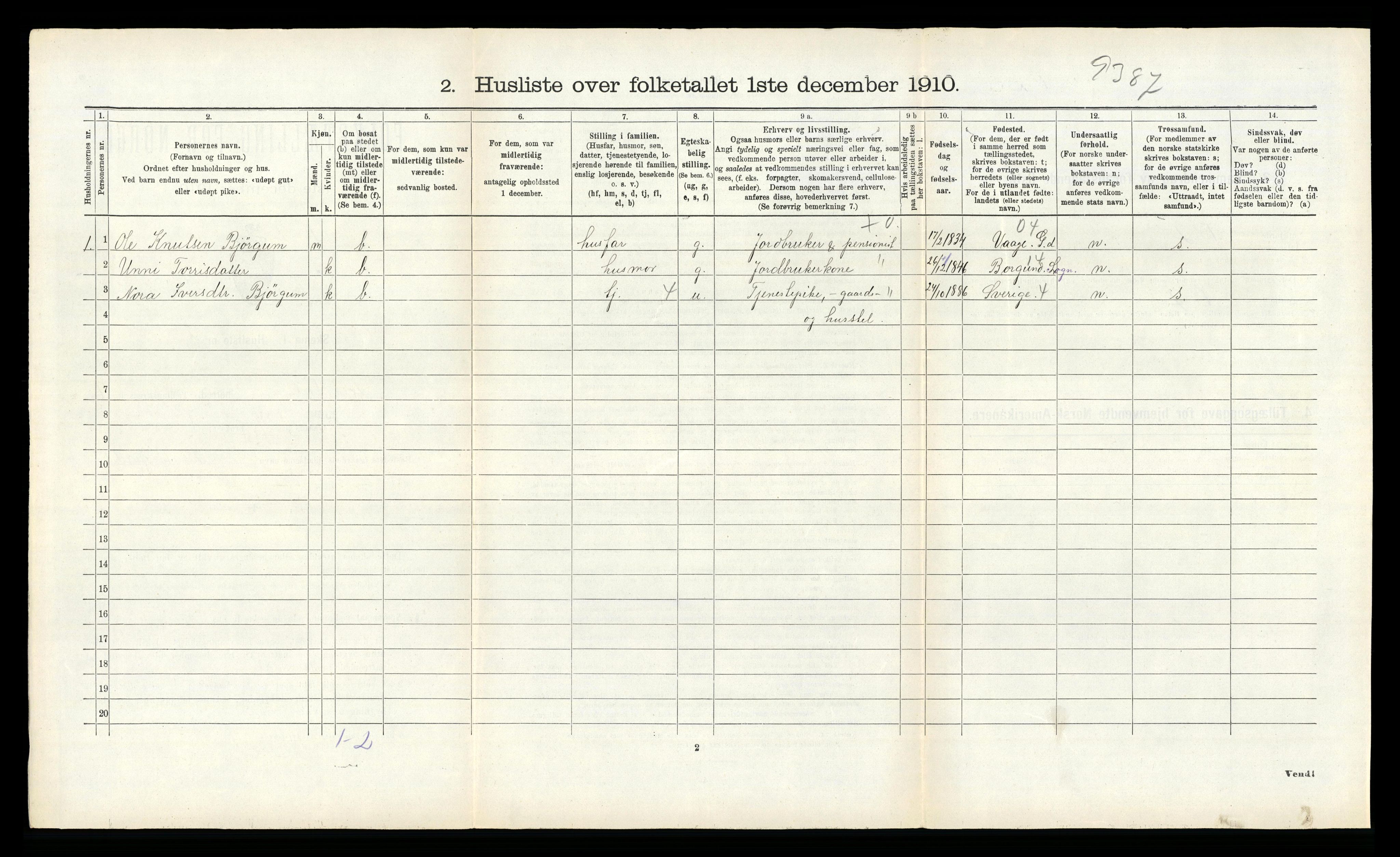 RA, 1910 census for Lærdal, 1910, p. 349