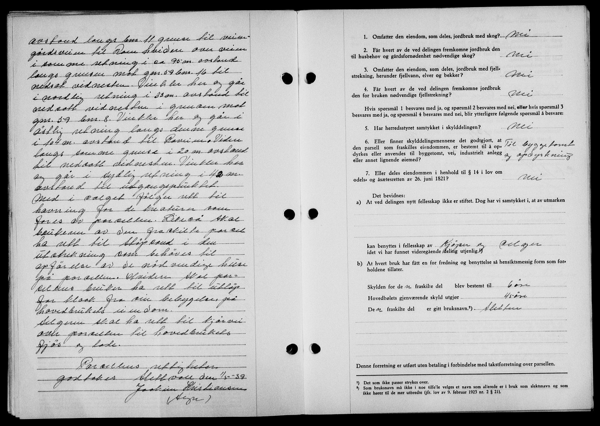 Lofoten sorenskriveri, SAT/A-0017/1/2/2C/L0005a: Mortgage book no. 5a, 1939-1939, Diary no: : 1238/1939