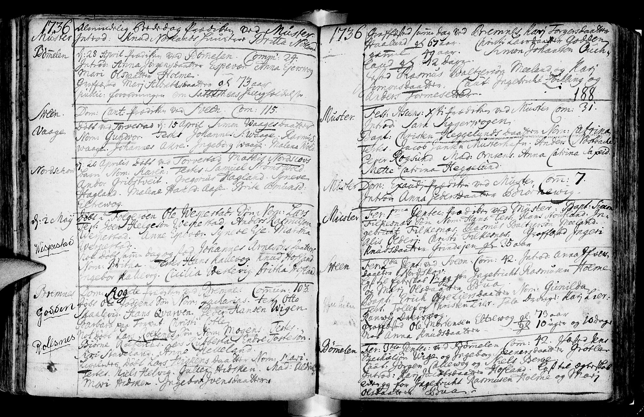 Finnås sokneprestembete, AV/SAB-A-99925/H/Ha/Haa/Haaa/L0001: Parish register (official) no. A 1, 1718-1744, p. 188