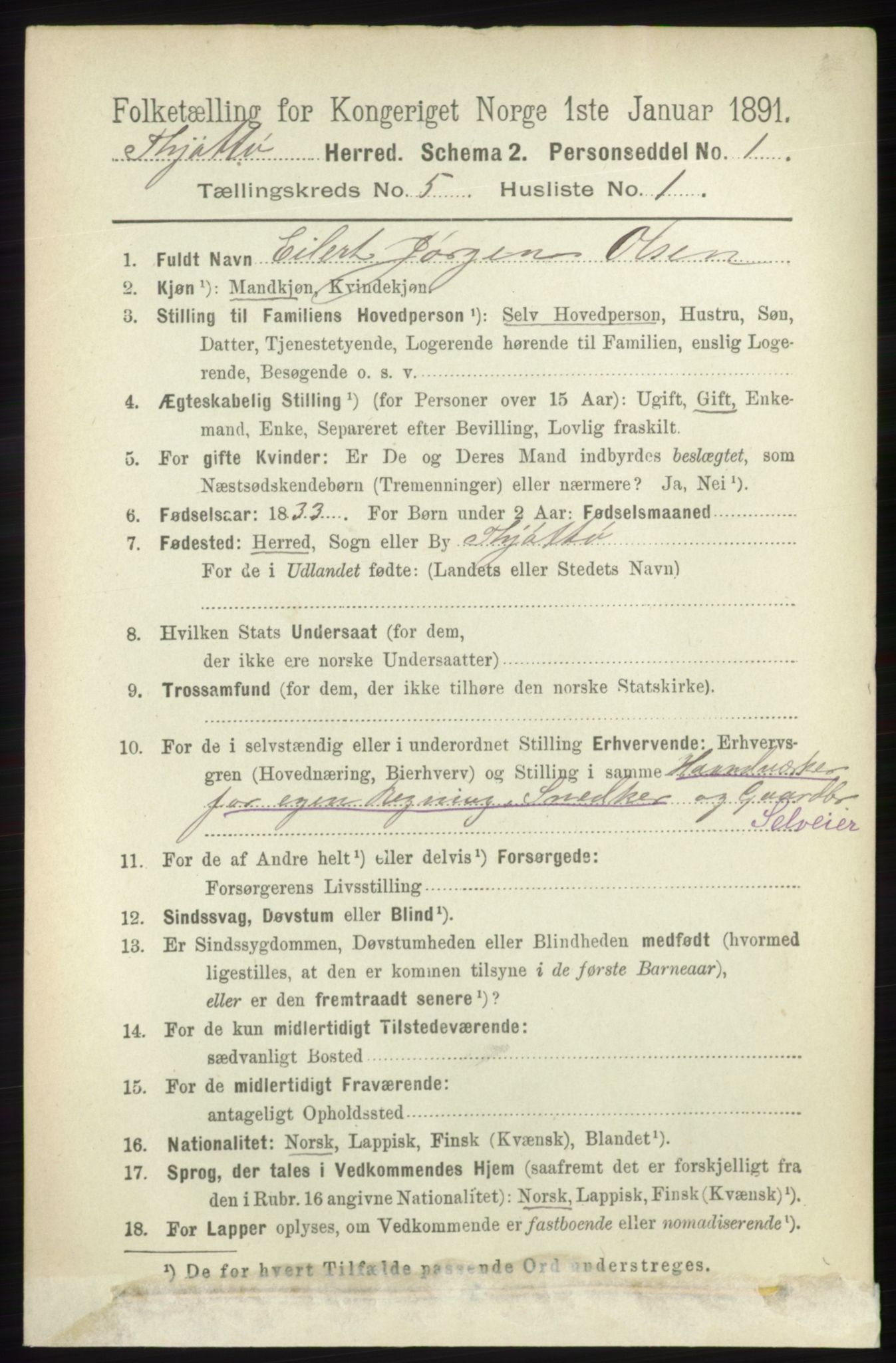 RA, 1891 census for 1817 Tjøtta, 1891, p. 2378